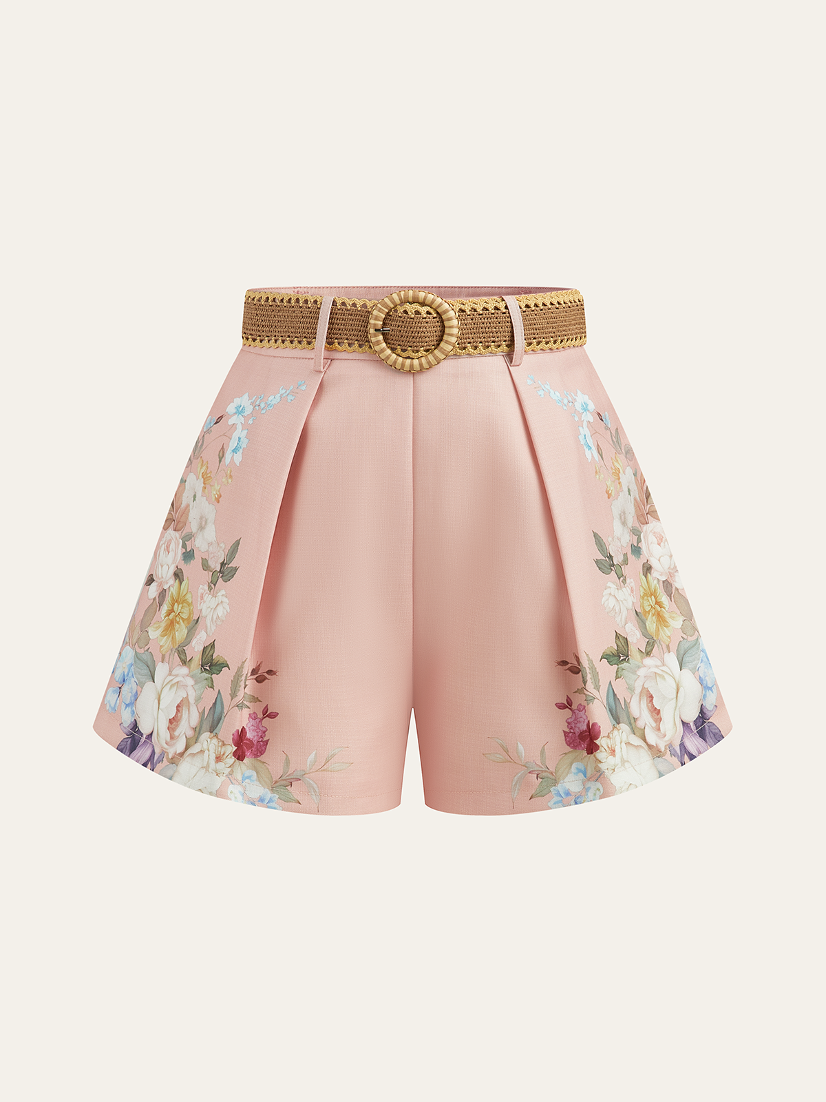 Floral Printed Belted High-Waist Shorts