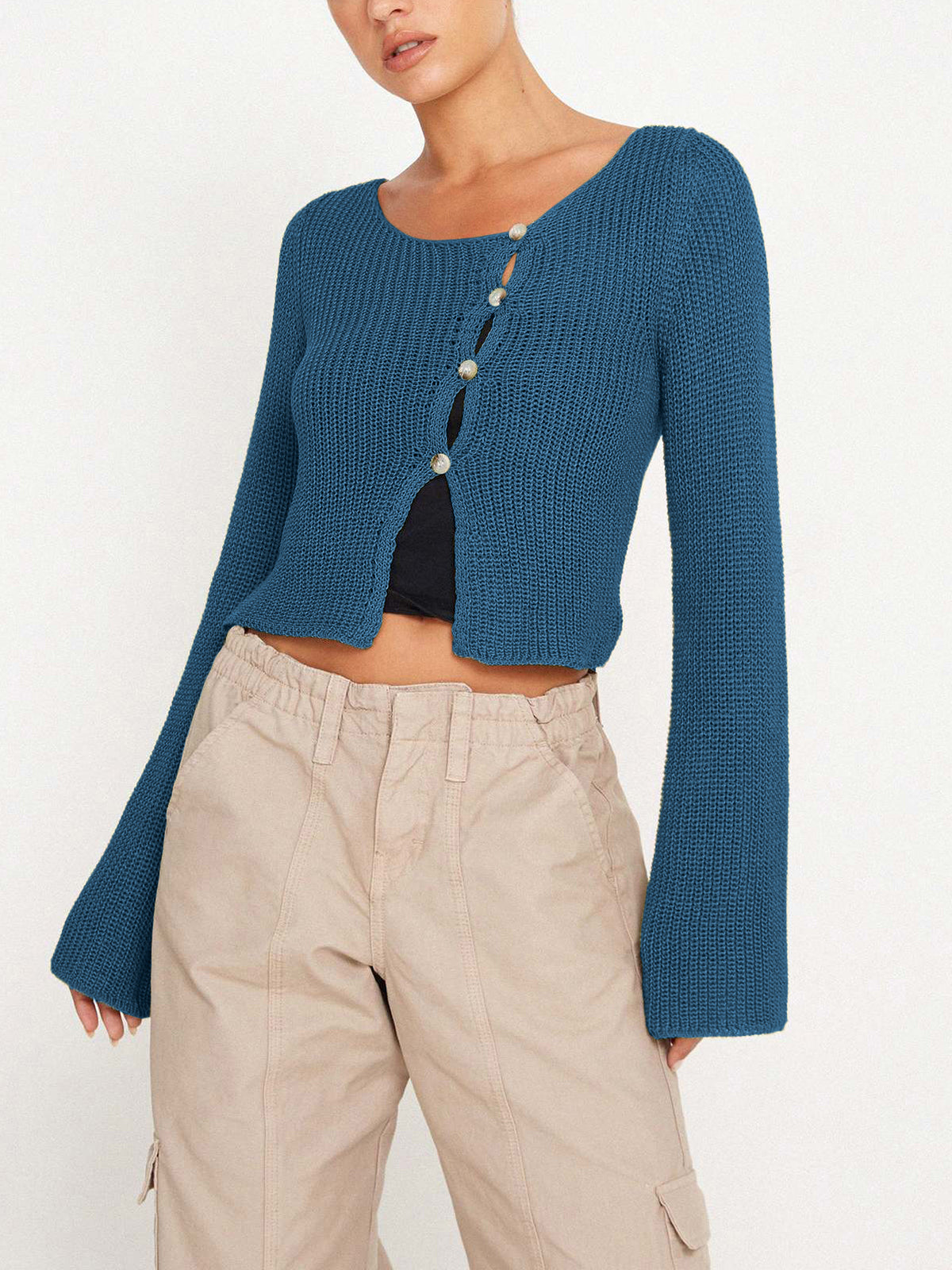 Oblique Buttoned Long Sleeve Cardigan