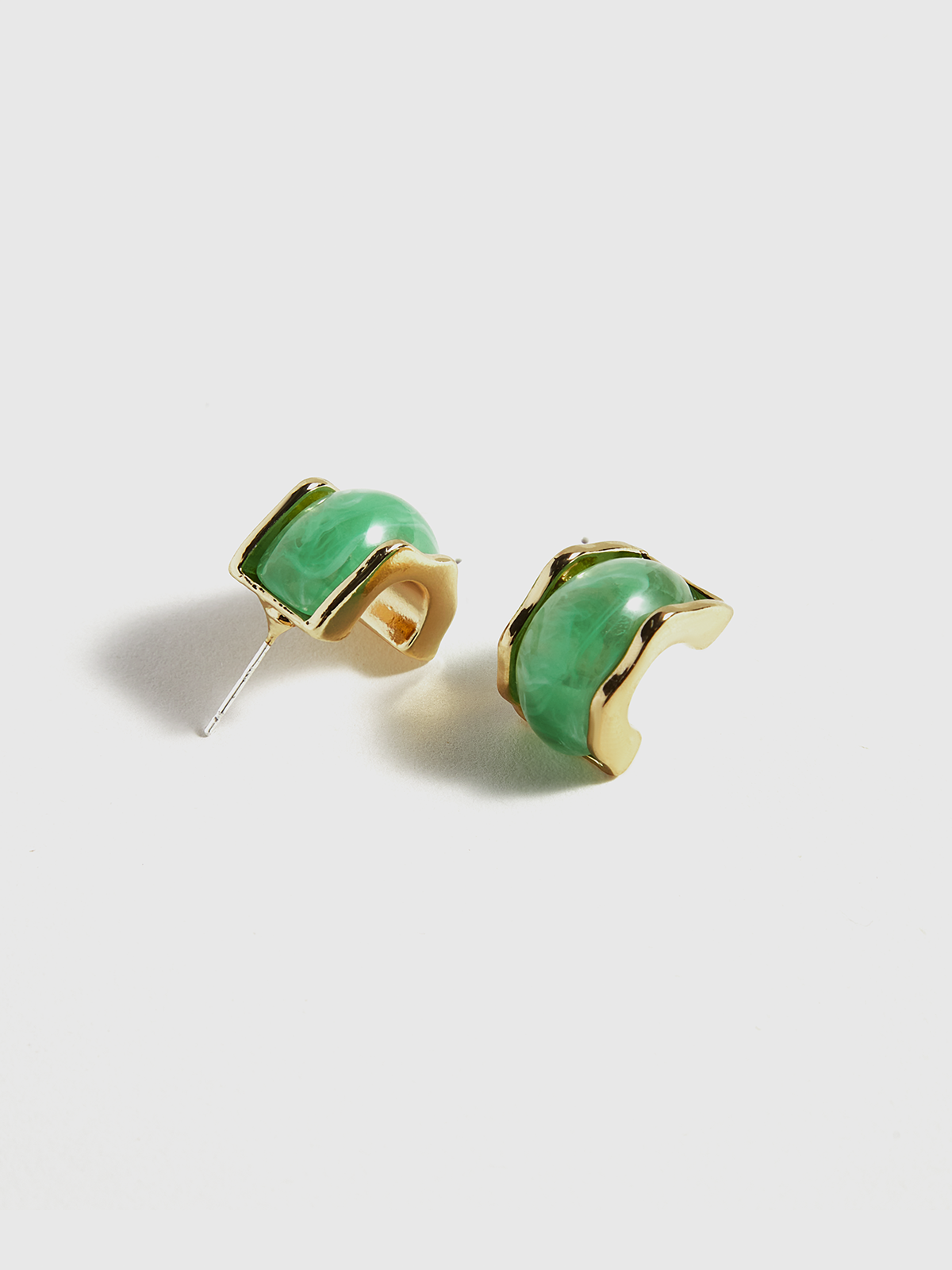 Green Marble Effect Gold-Tone Earrings