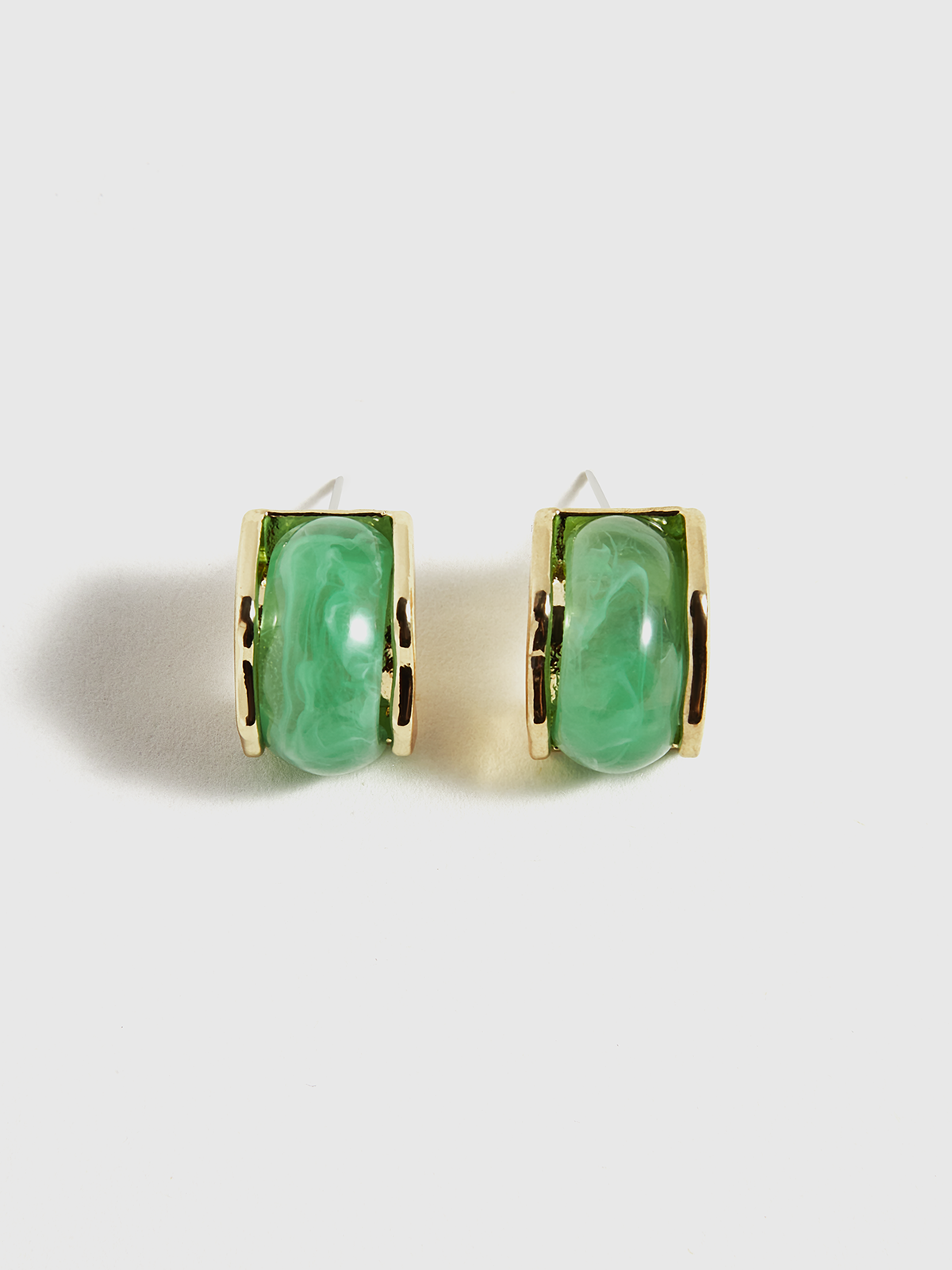Green Marble Effect Gold-Tone Earrings