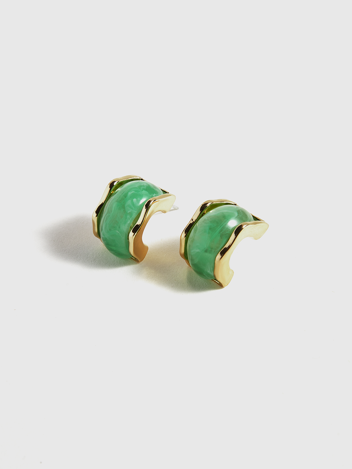 Green Marble Effect Gold-Tone Earrings