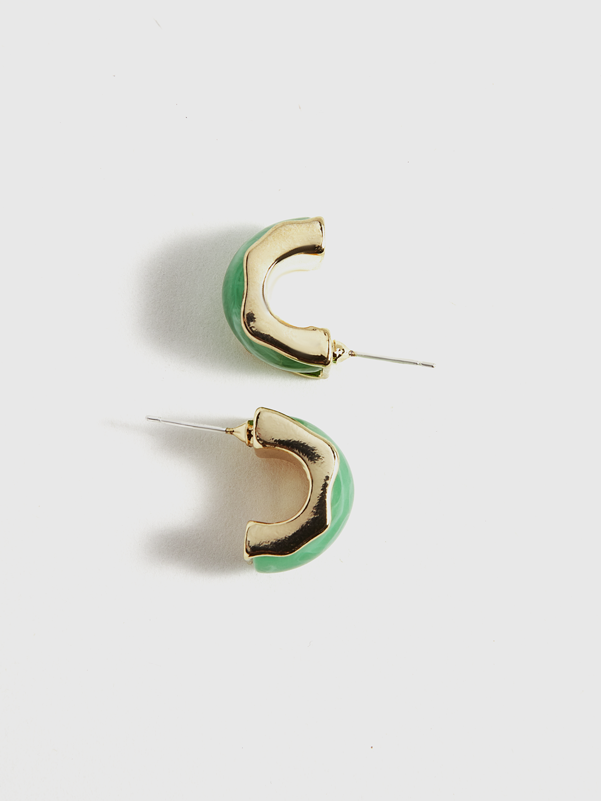 Green Marble Effect Gold-Tone Earrings