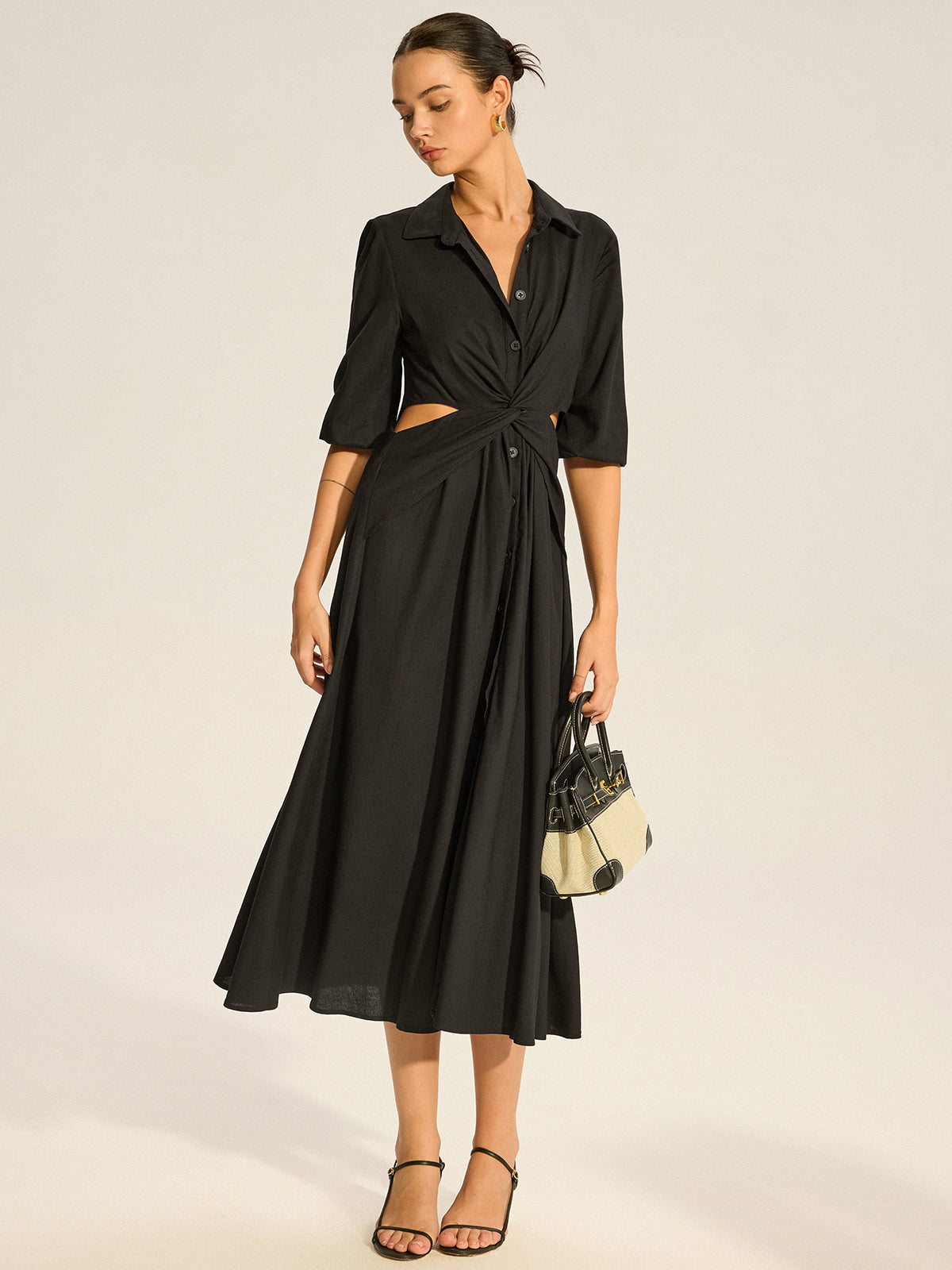 Twist Cut-Out Button Shirt Dress
