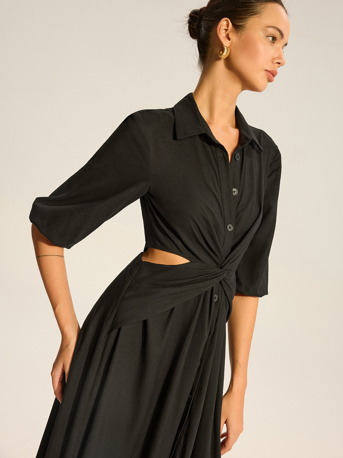 Twist Cut-Out Button Shirt Dress