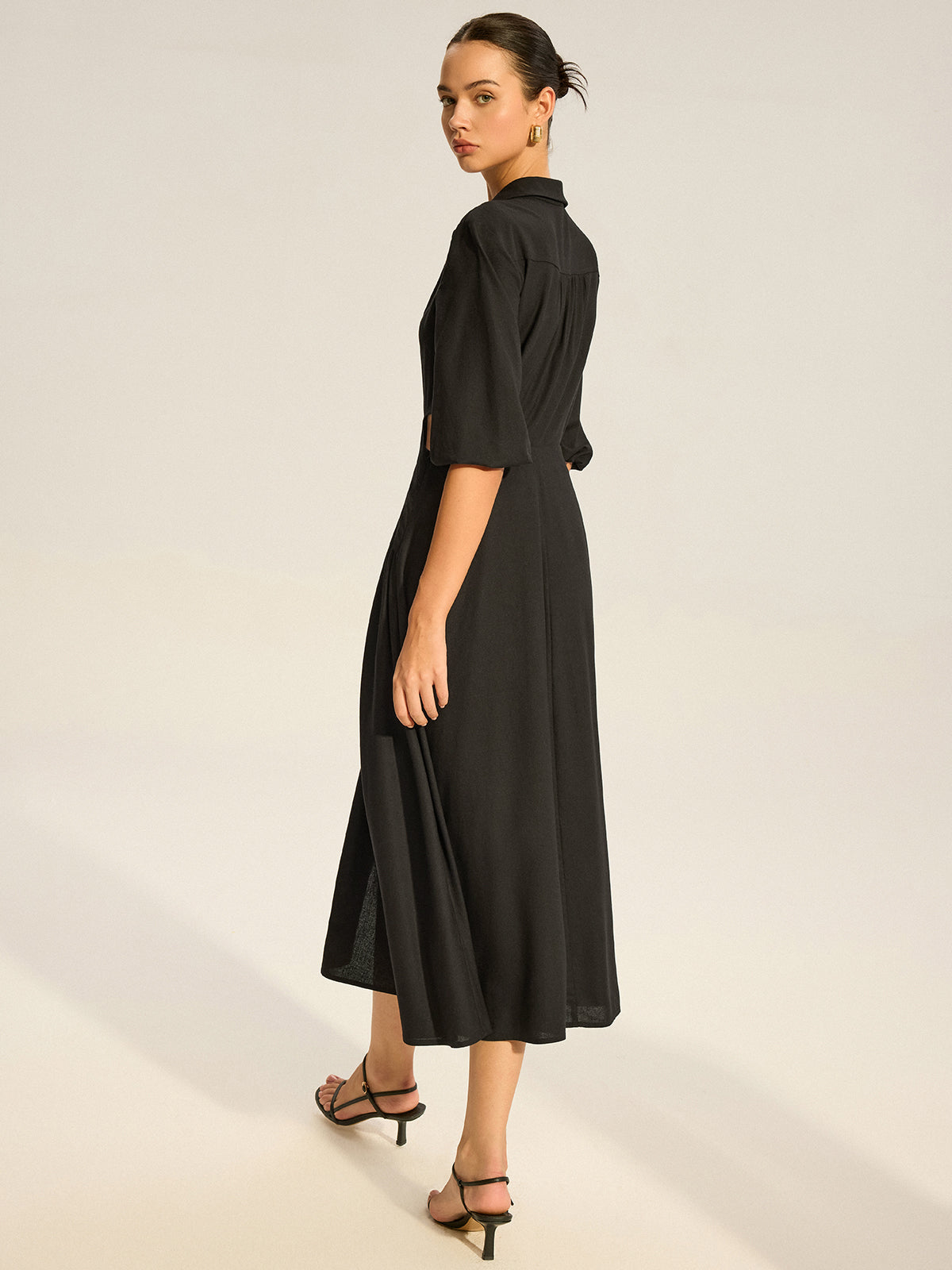 Twist Cut-Out Button Shirt Dress