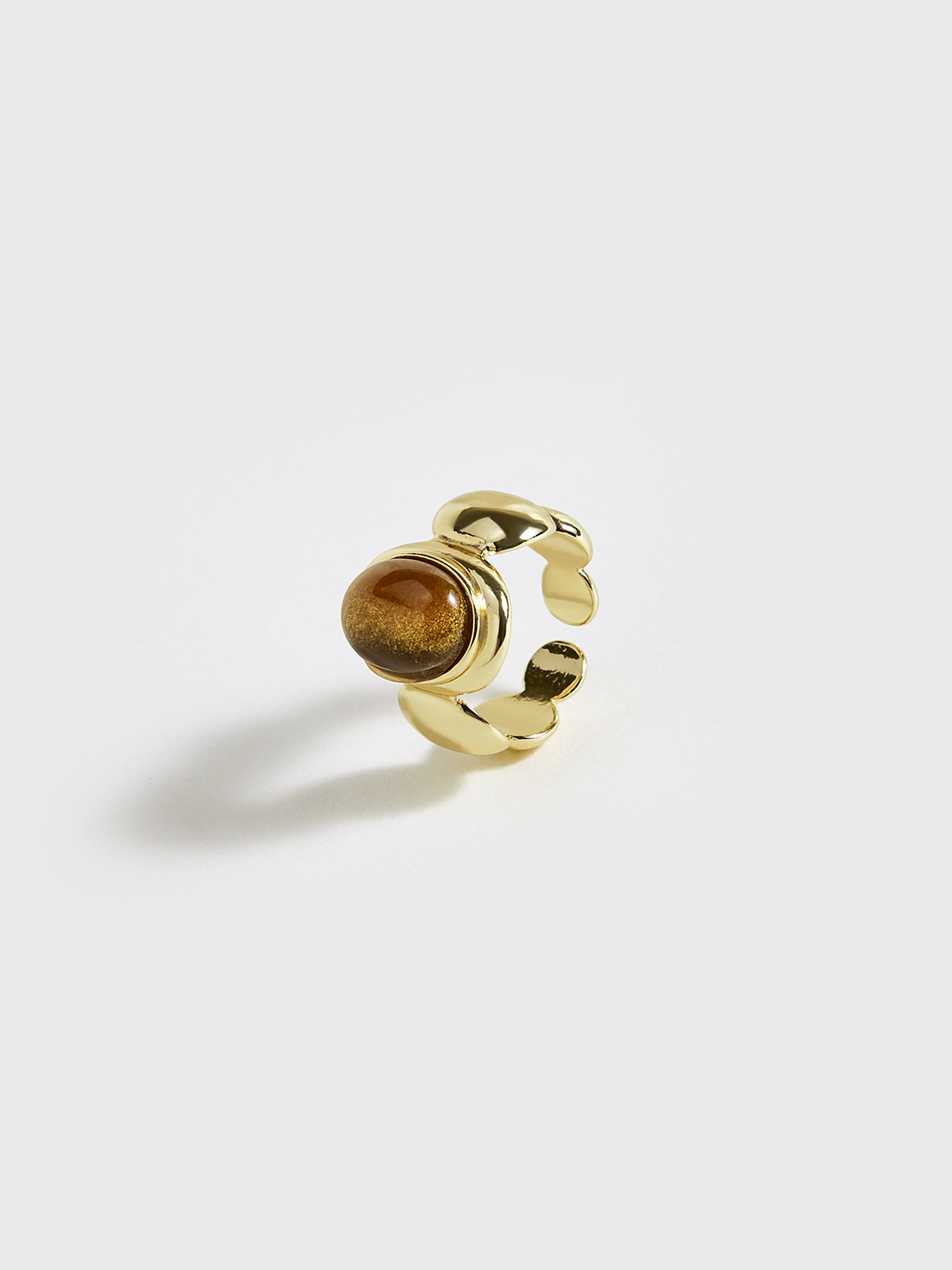 Gold Tone Ring with Brown Stone