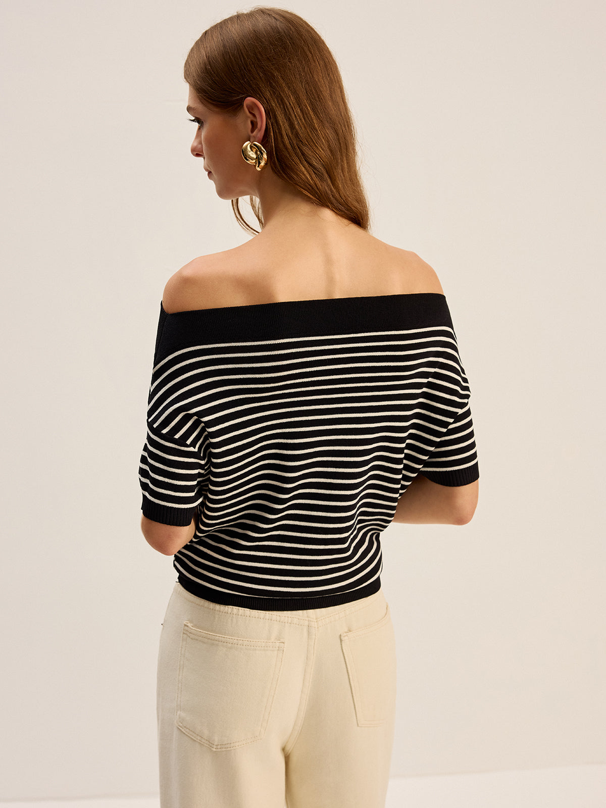 Striped Off-Shoulder Knit Top