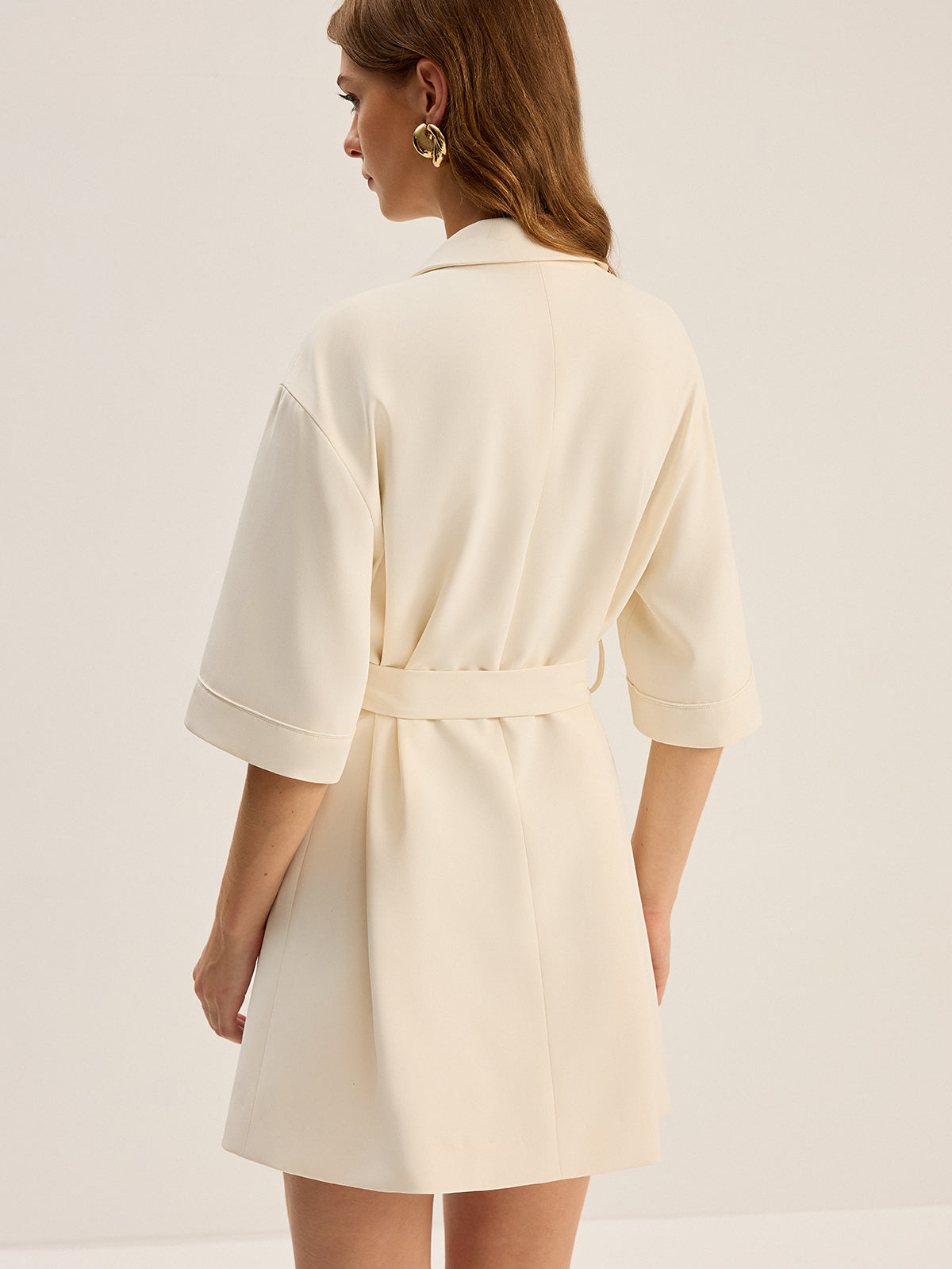 Belted Pocketed Blazer Dress