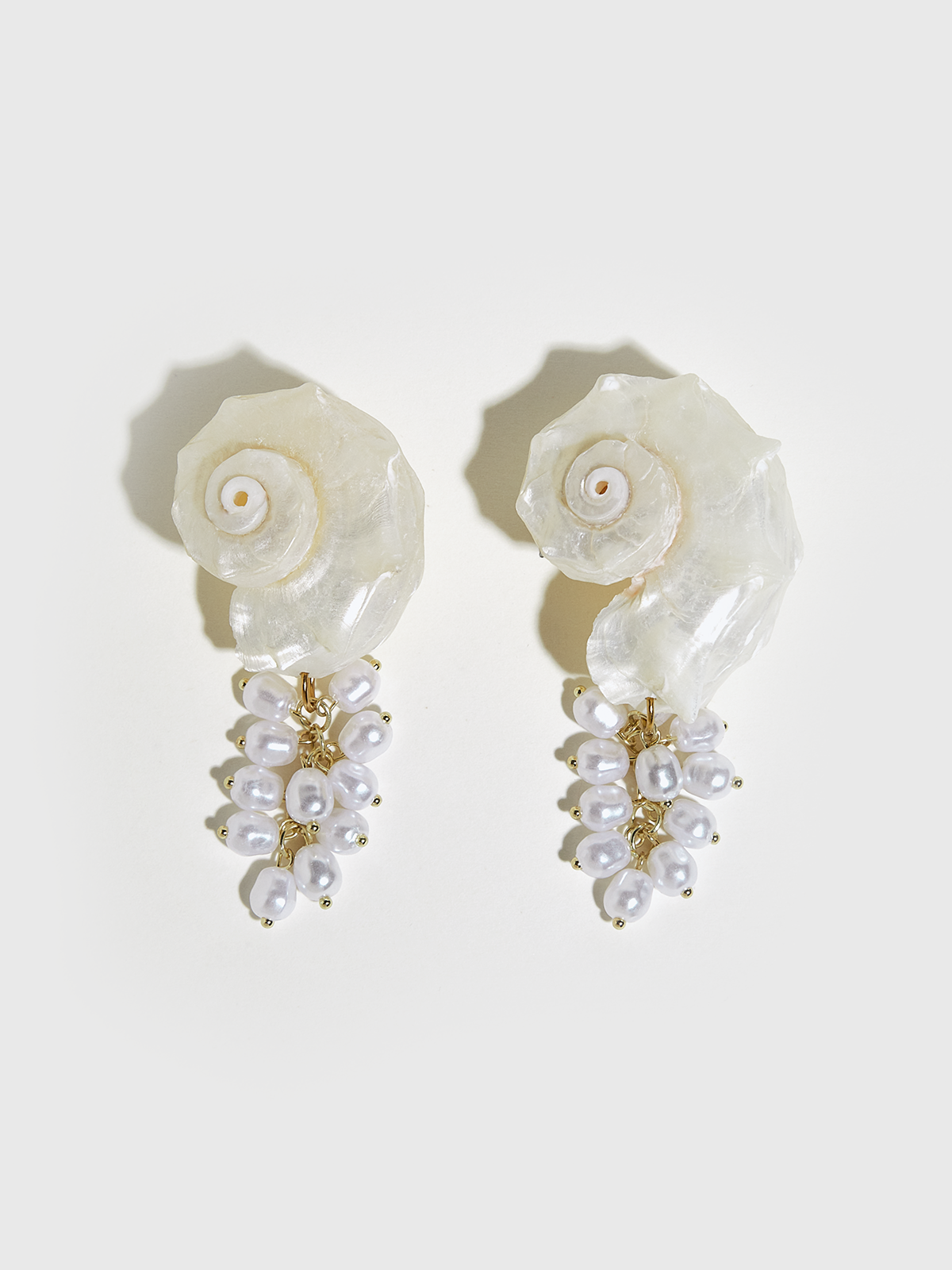 Natural Spiny Shell Earrings with Faux Pearl Pendants