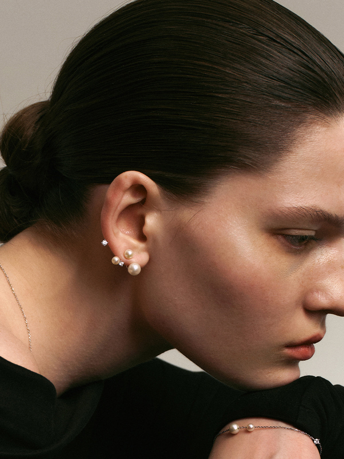 Asymmetric Pearl & Rhinestone Earrings