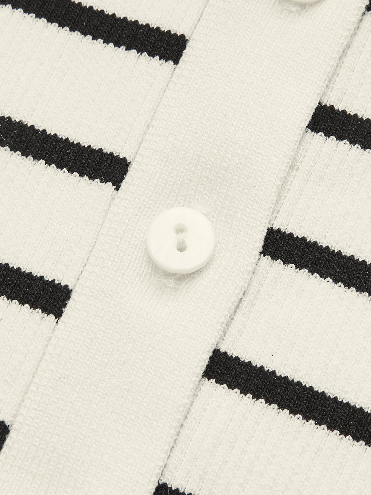 Striped Short-Sleeve Polo Collar Knit Cardigan