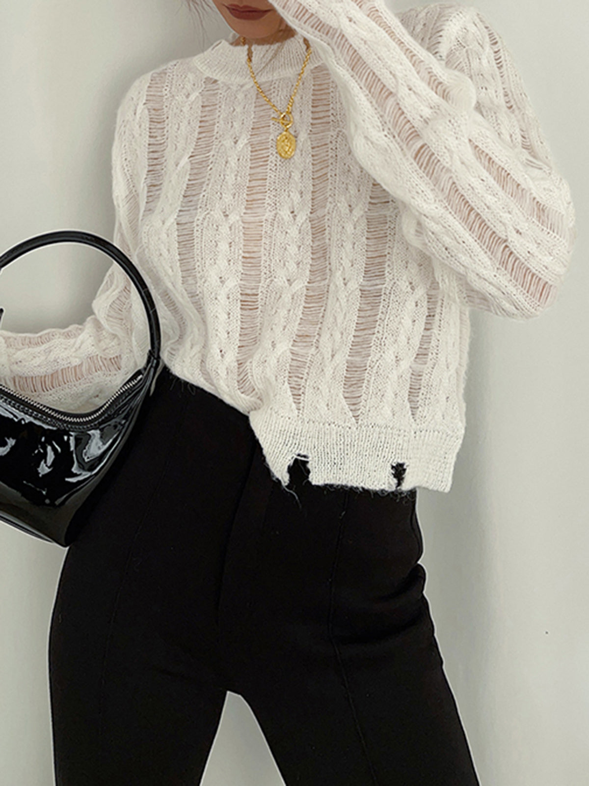 Semi-Sheer Snowflake Crochet Knit Shirt