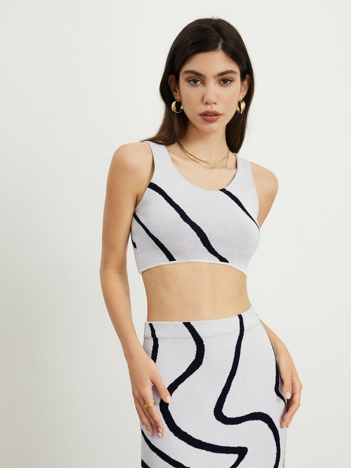 Watermarble Print Two Piece Skirt Set