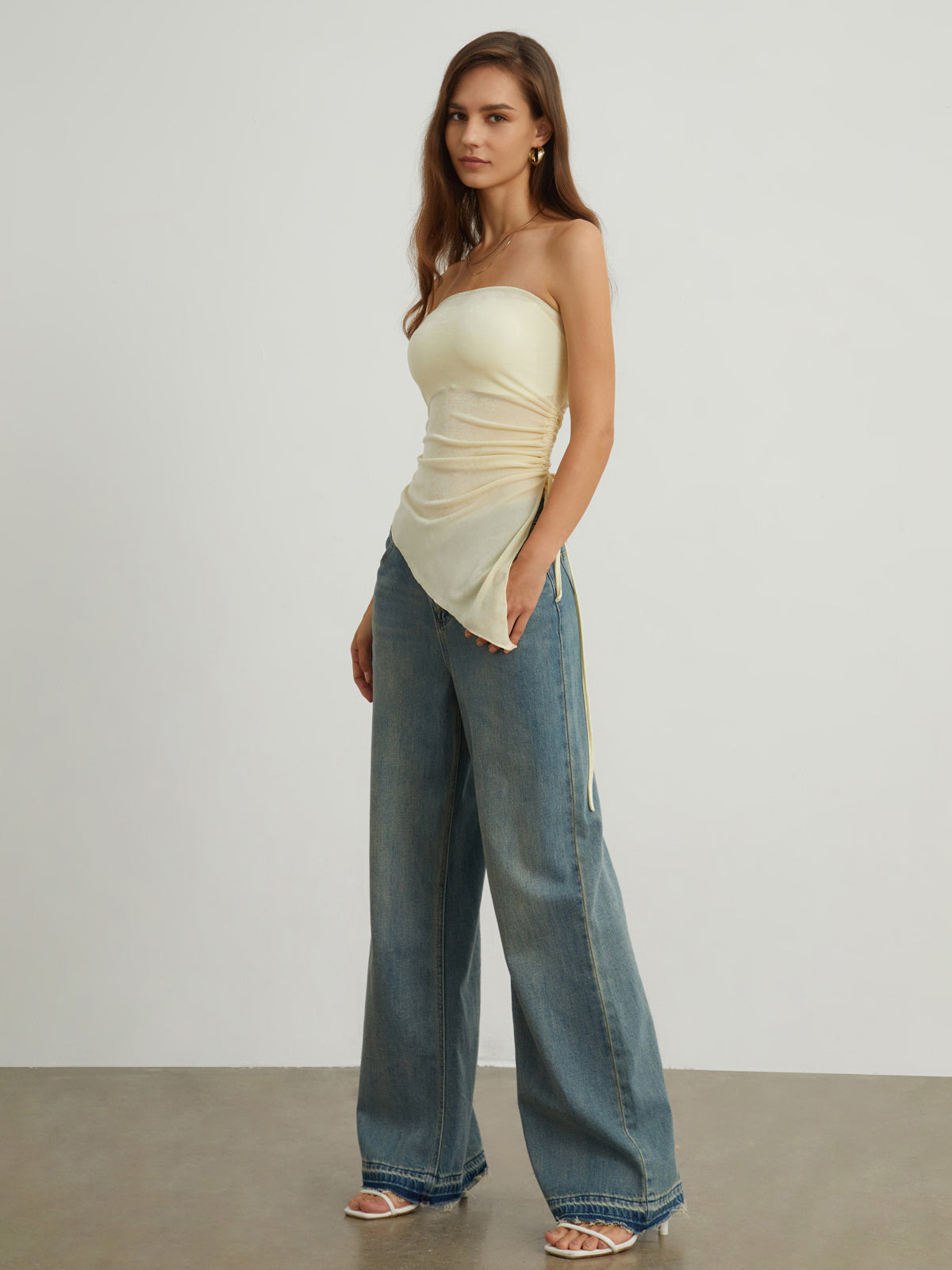 Sheer Drawstring Mesh Cover Up Tube Top