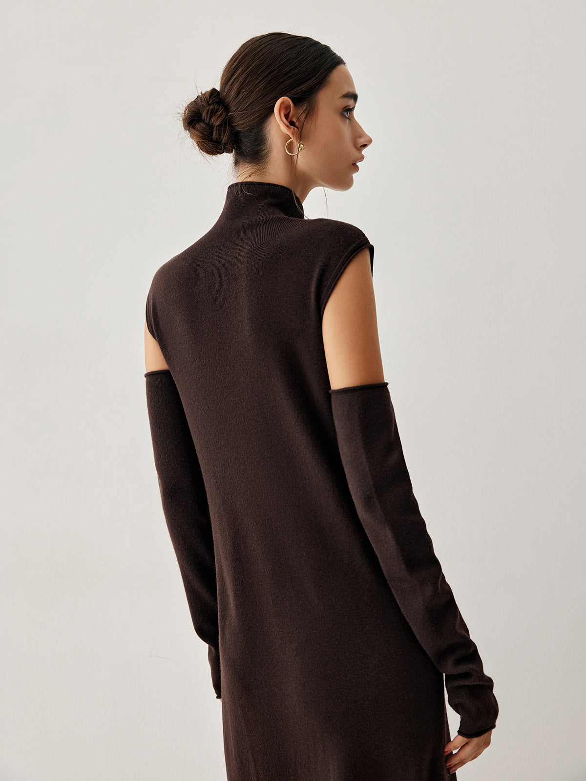 Mock Neck Long Sweater Dress With Gloves