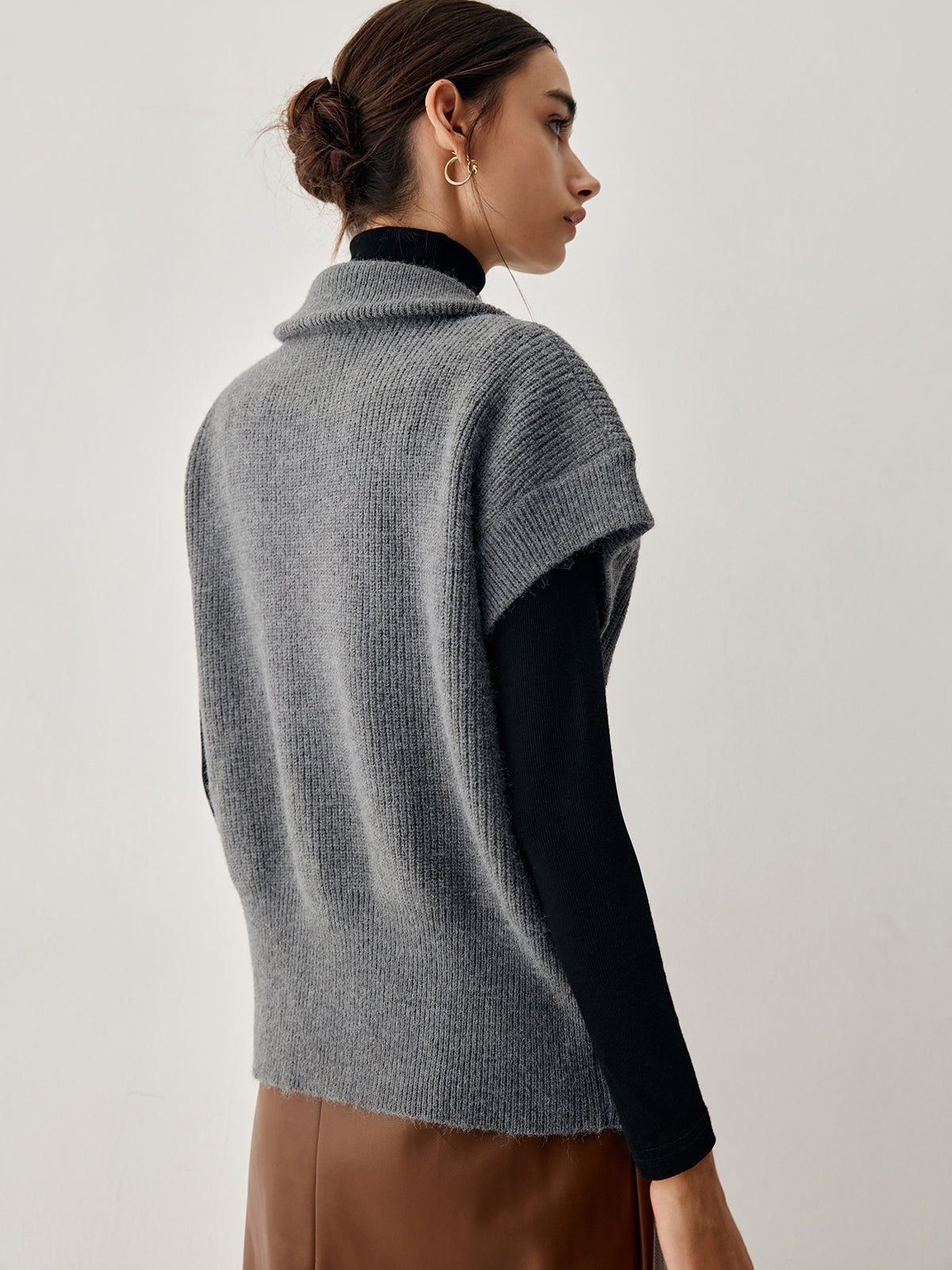 Open Collar Double Zip Curved Cardigan