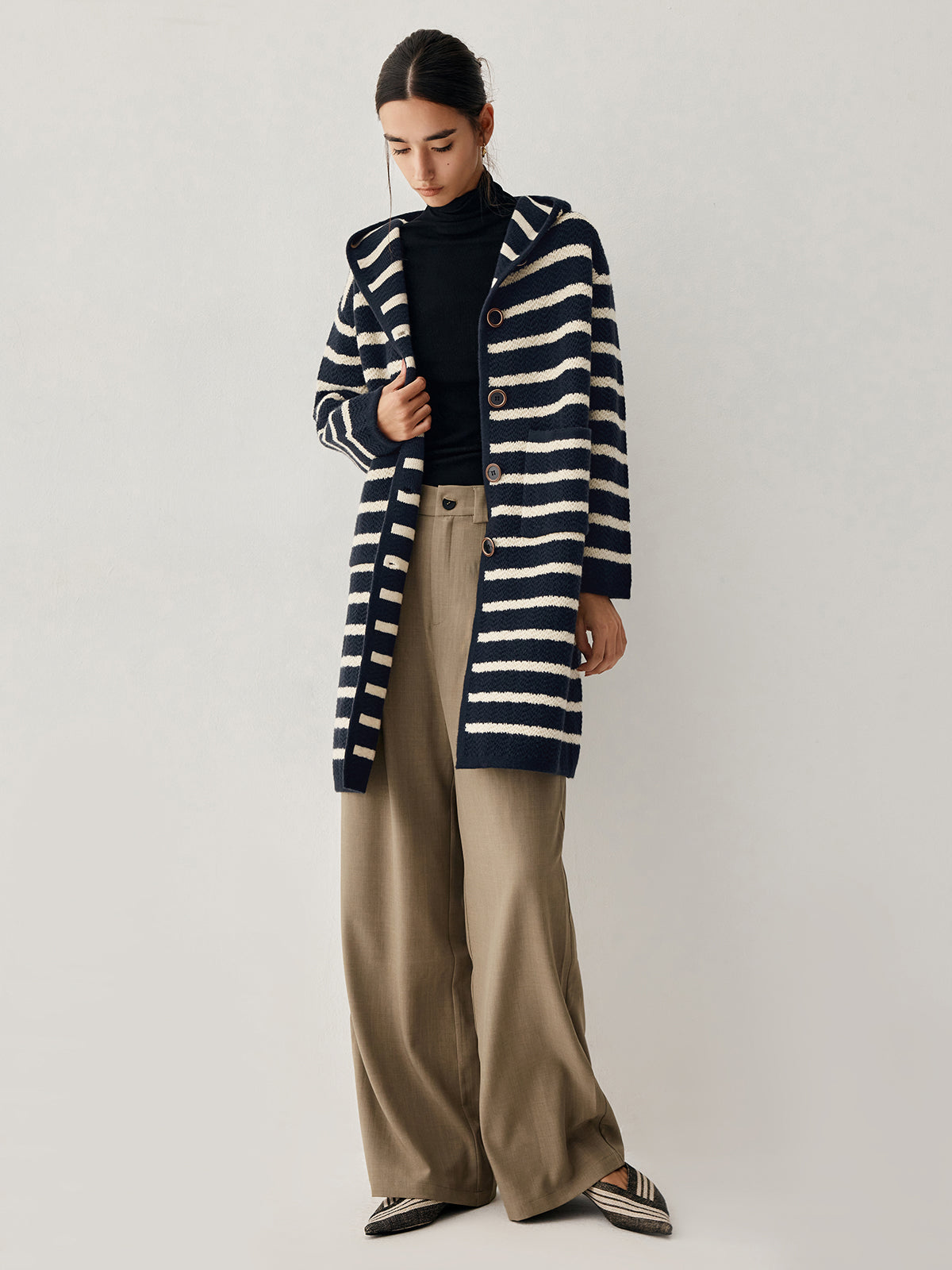 Stripe Hooded Longline Cardigan