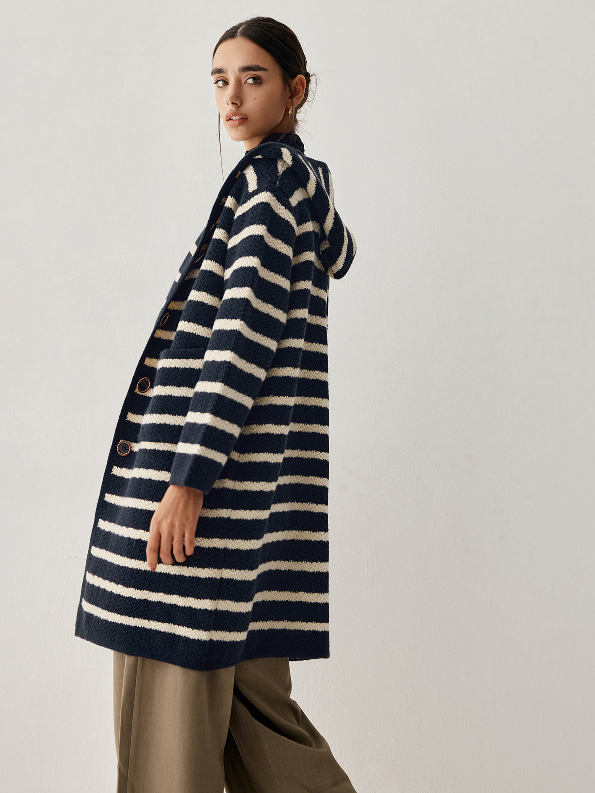 Stripe Hooded Longline Cardigan