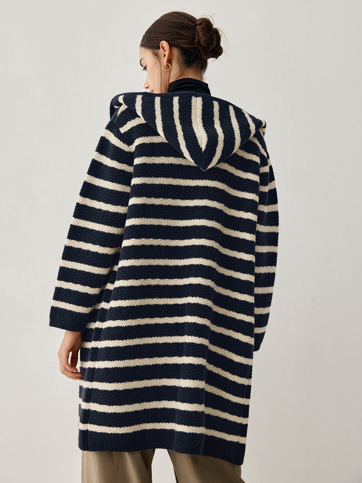 Stripe Hooded Longline Cardigan