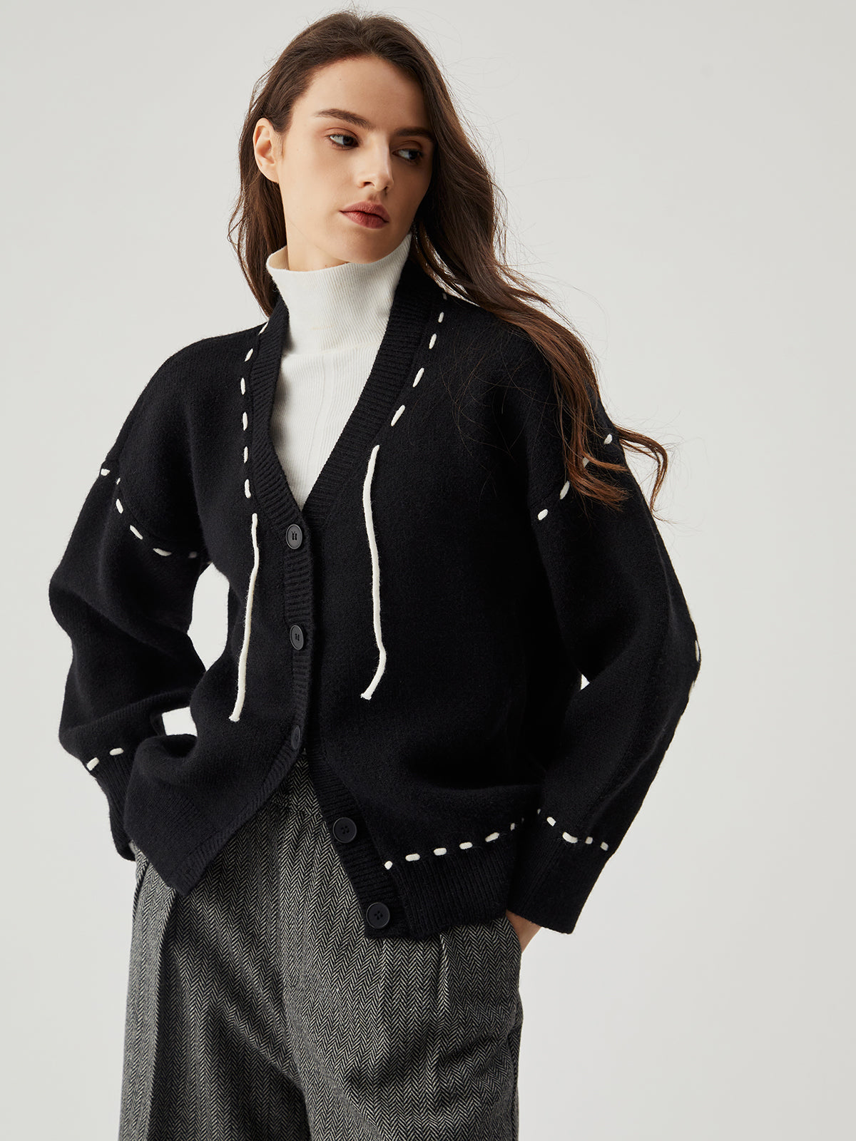 Knit Contrast Trim Button Down Cardigan