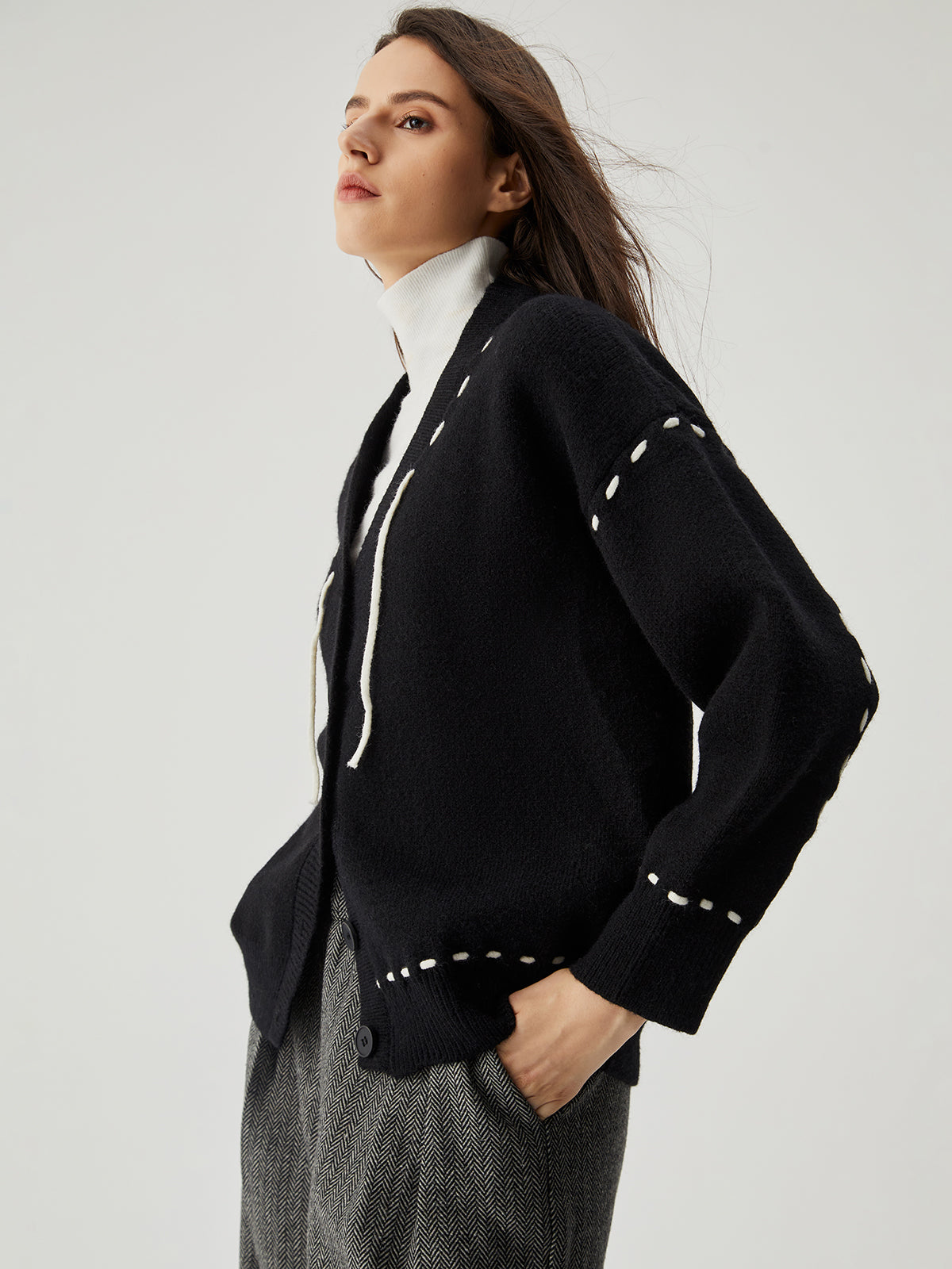 Knit Contrast Trim Button Down Cardigan