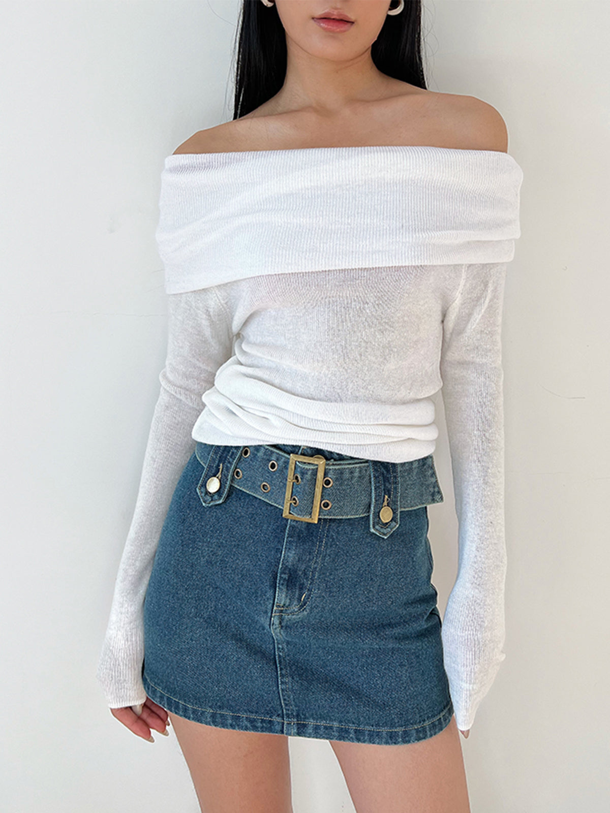 Semi-Sheer Overfold Off-Shoulder Shirt