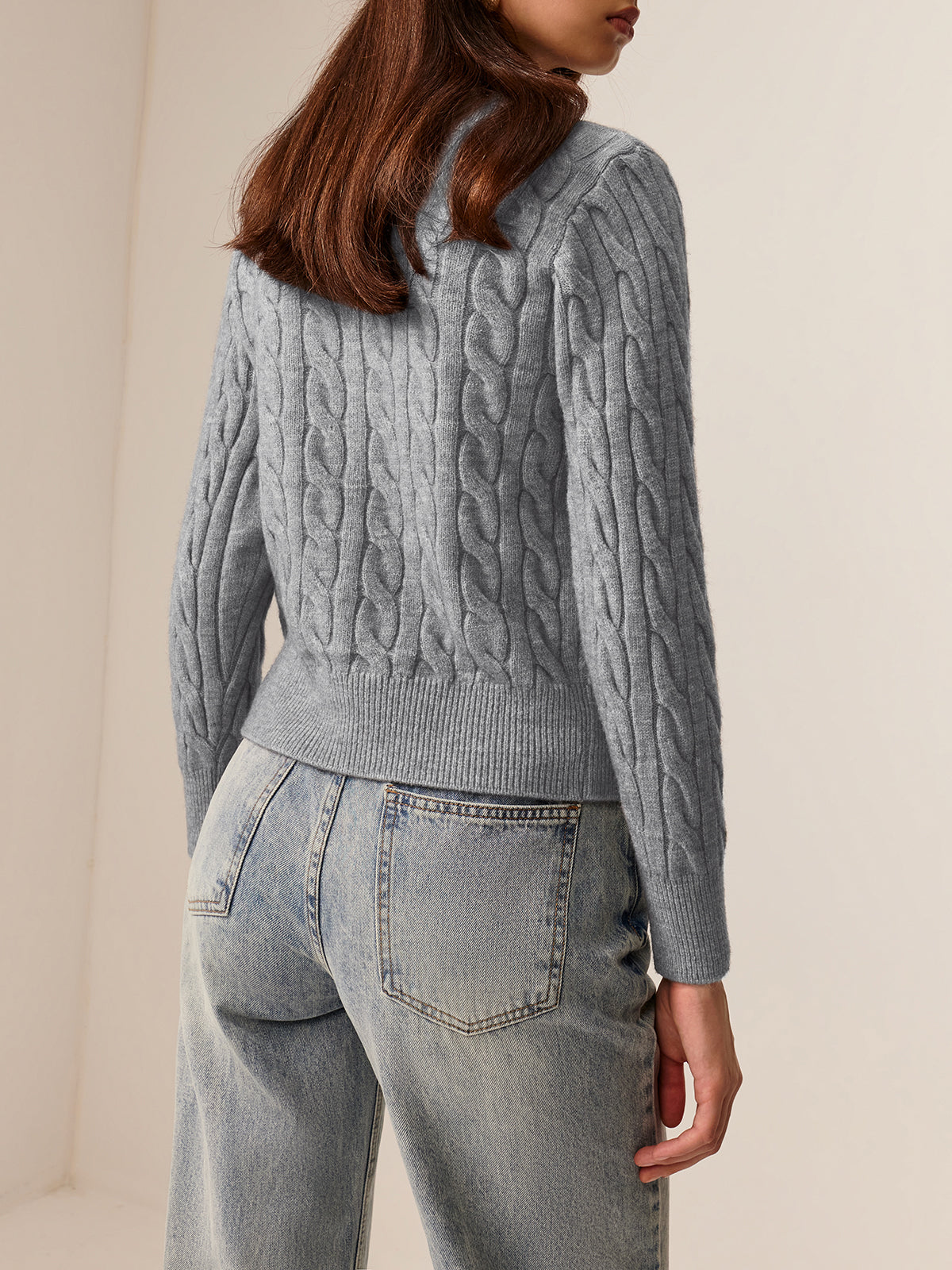 Crew Neck Button Down Cable Cardigan