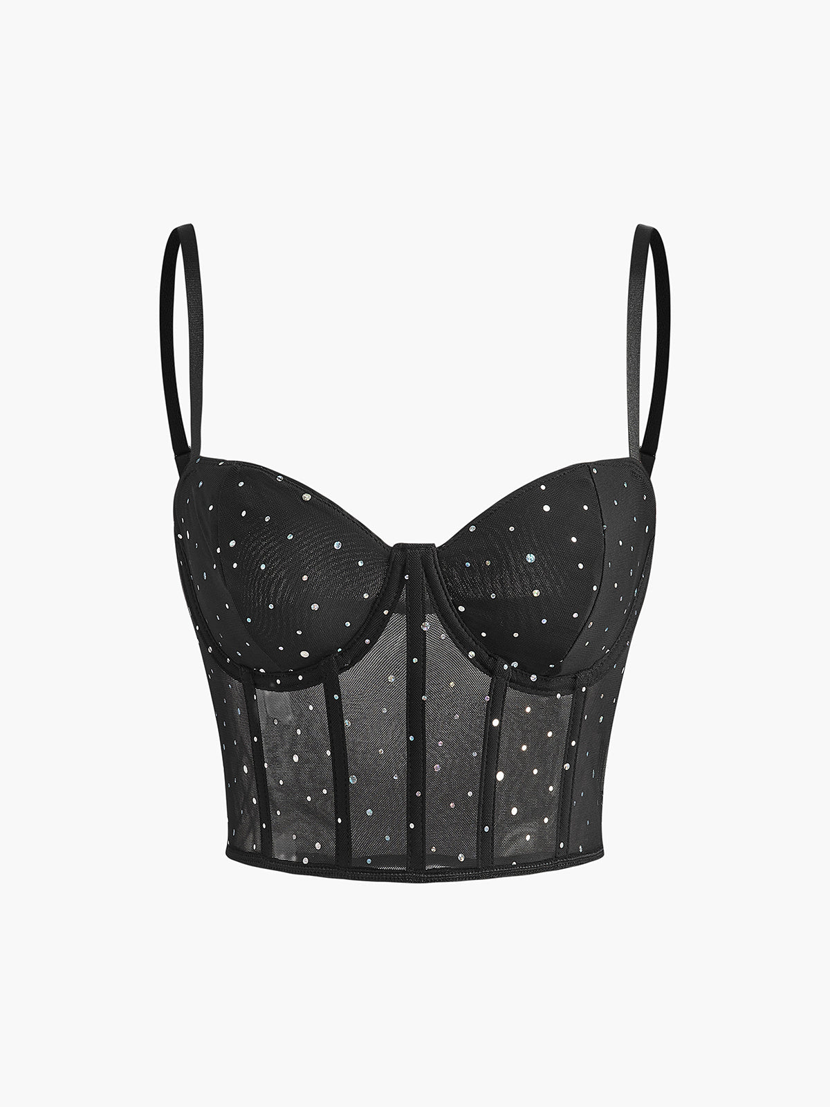 Semi-Sheer Mesh Polka Dot Corset Top