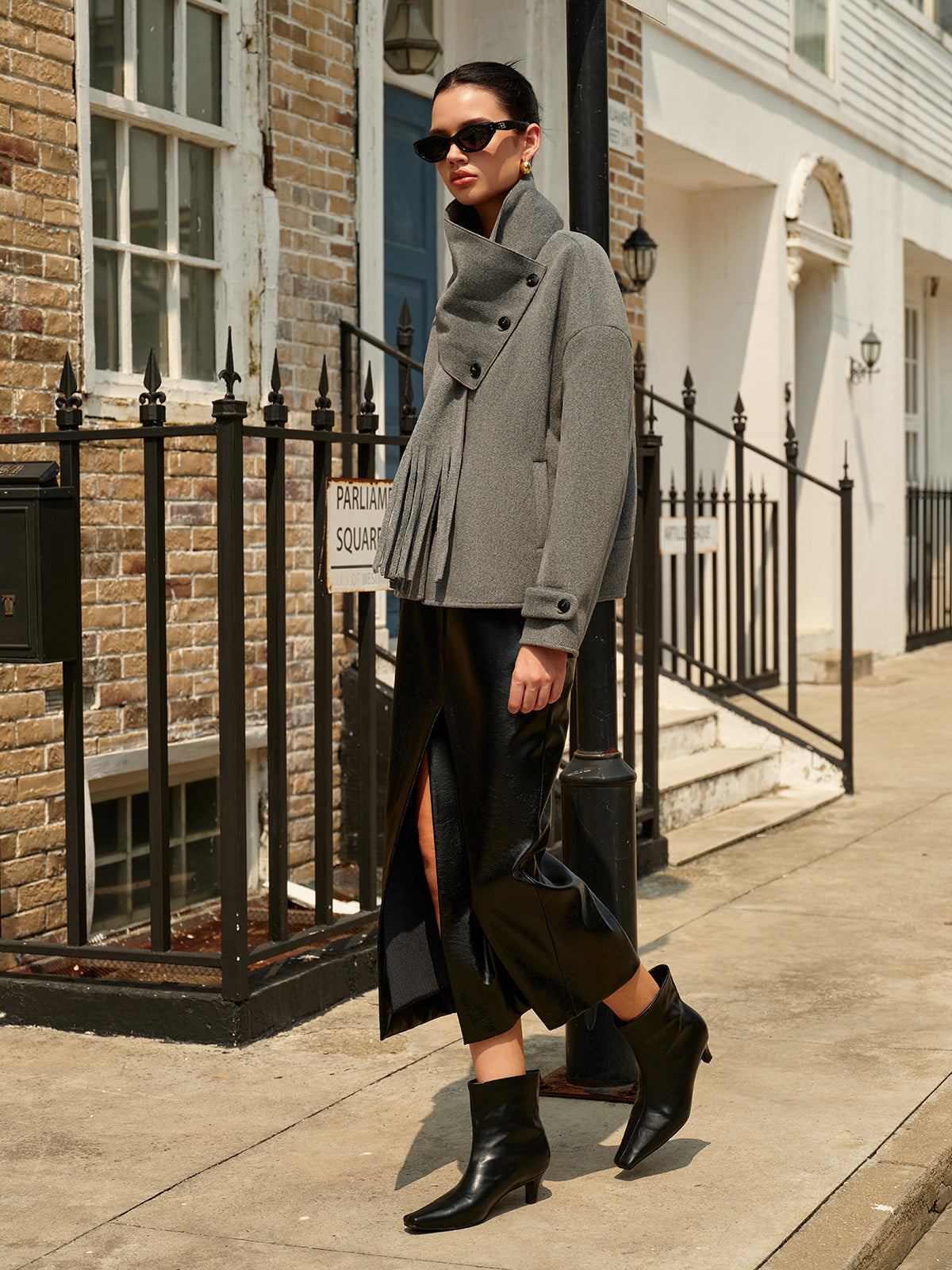 Breasted Wool Coat With Matching Tassel Scarf