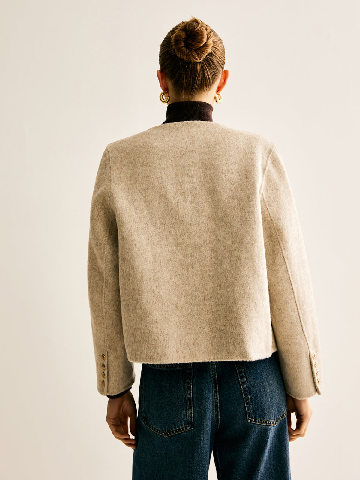 Wool-Blend Crew Neck Jacket
