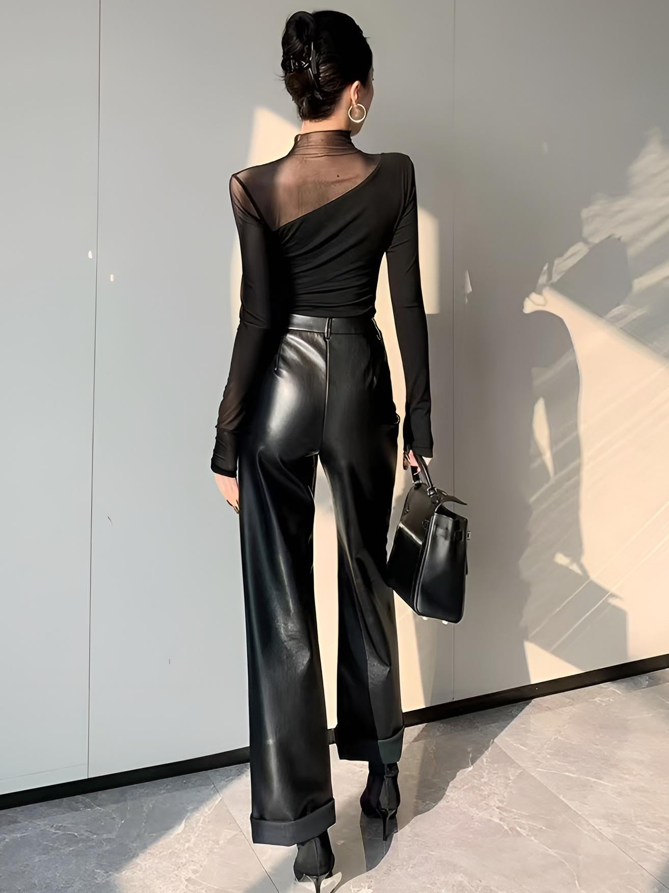 Asymmetrical Sheer Mesh Panel T-Shirt