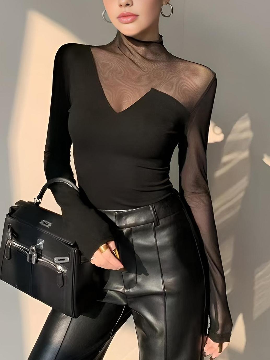 Asymmetrical Sheer Mesh Panel T-Shirt