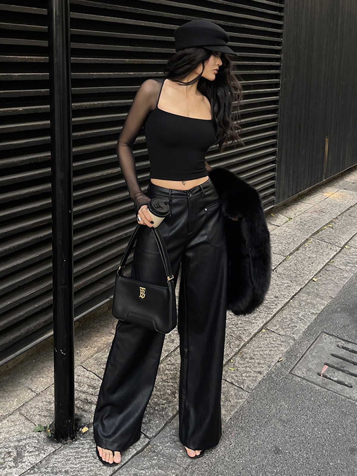 Square Neck Sheer Panel Crop T-Shirt