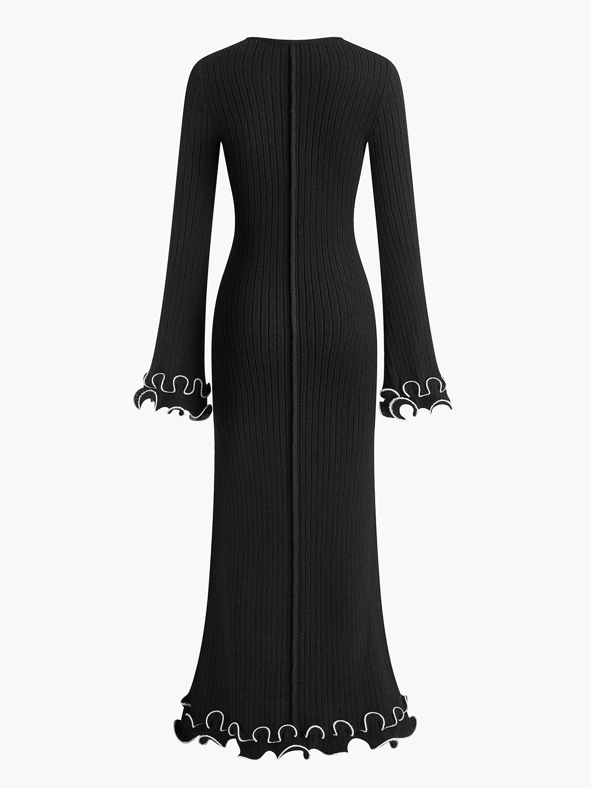 Semi-Sheer Piping Ruffle Drawstring Knit Dress