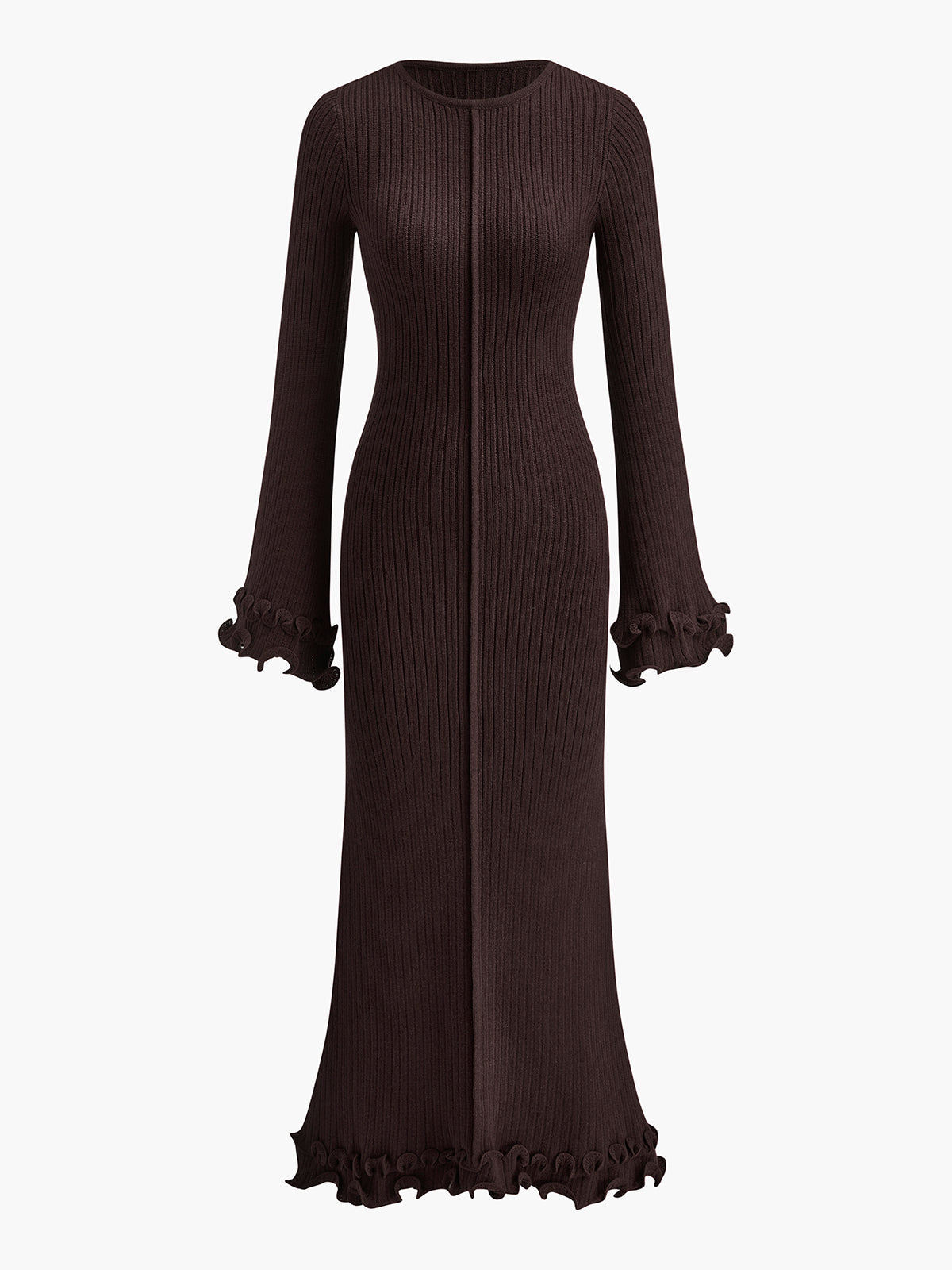 Semi-Sheer Piping Ruffle Drawstring Knit Dress