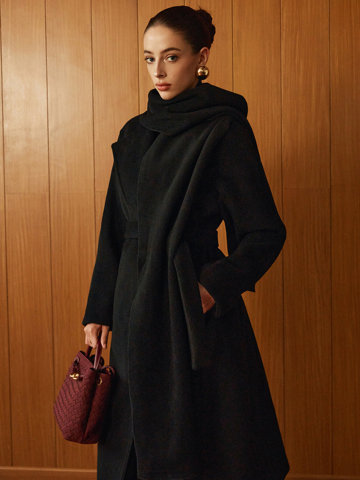 Versatile Belted Warm Coat With Matching Scarf