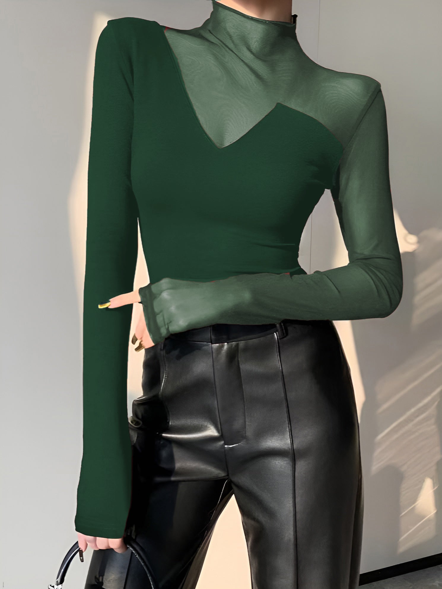 Asymmetrical Sheer Mesh Panel T-Shirt