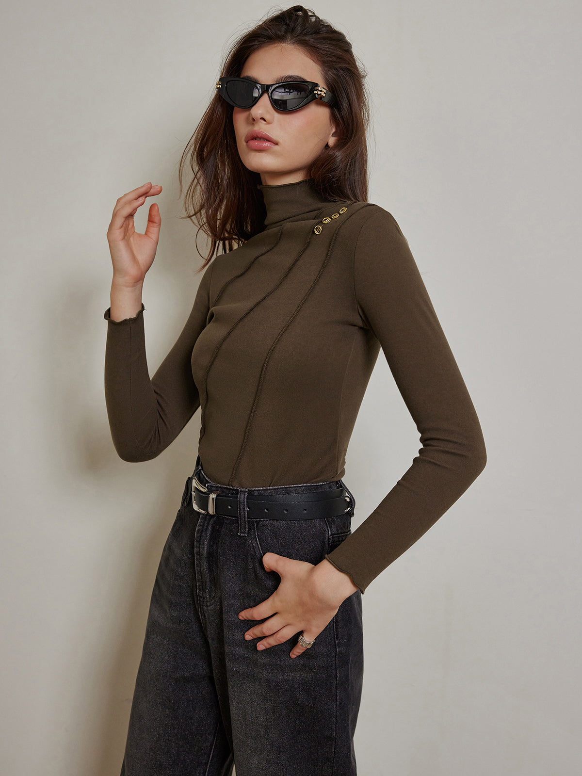 Metal-Detail Piping Jersey Top