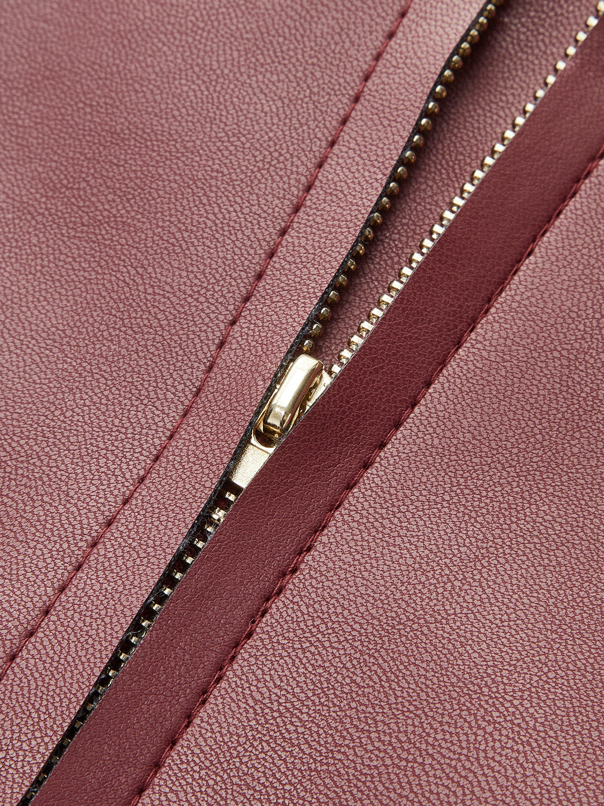 Magnet Closure Faux Leather Skirt