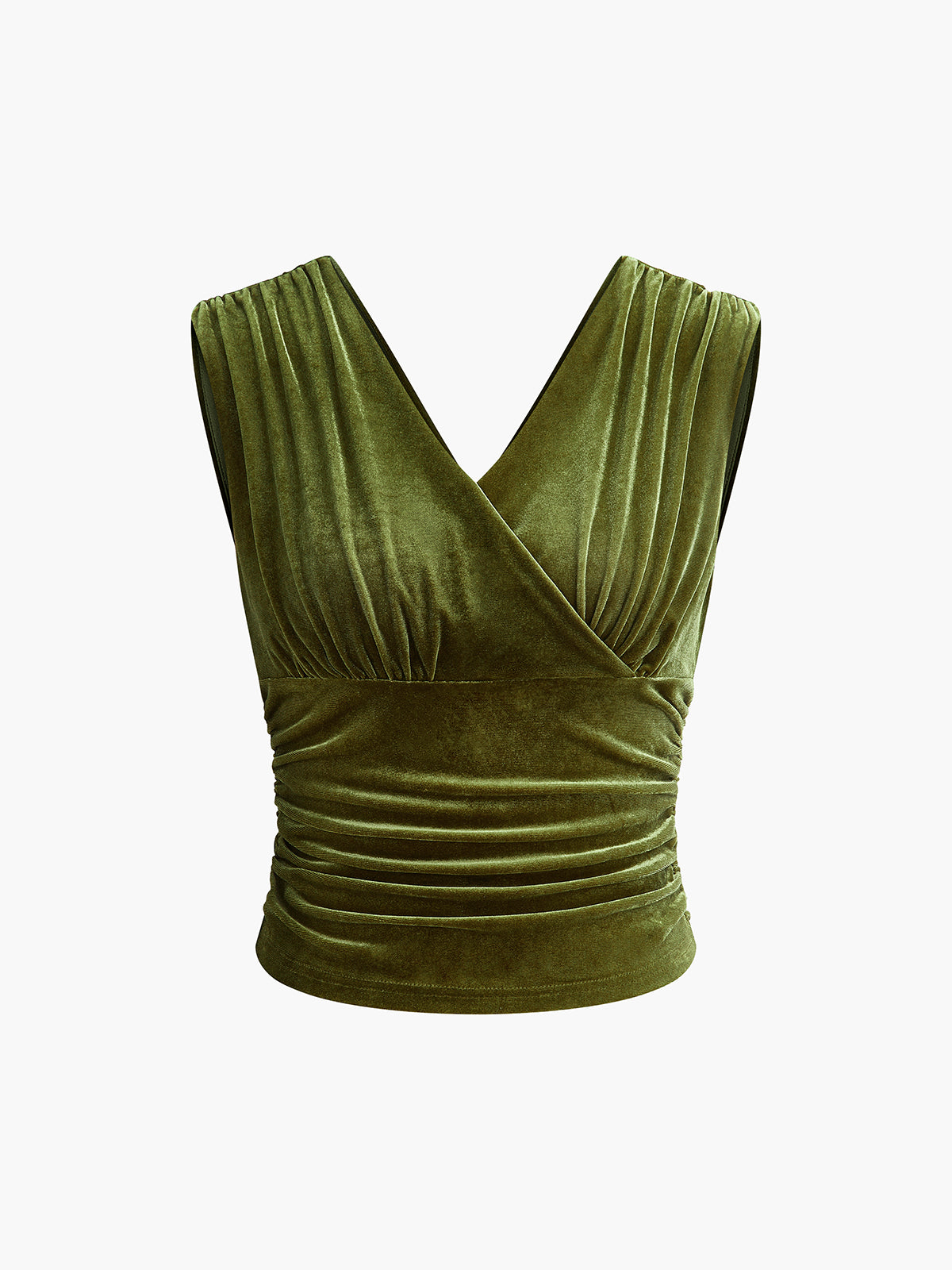 Velvet Pleated Cinched Waist Crop Tank Top