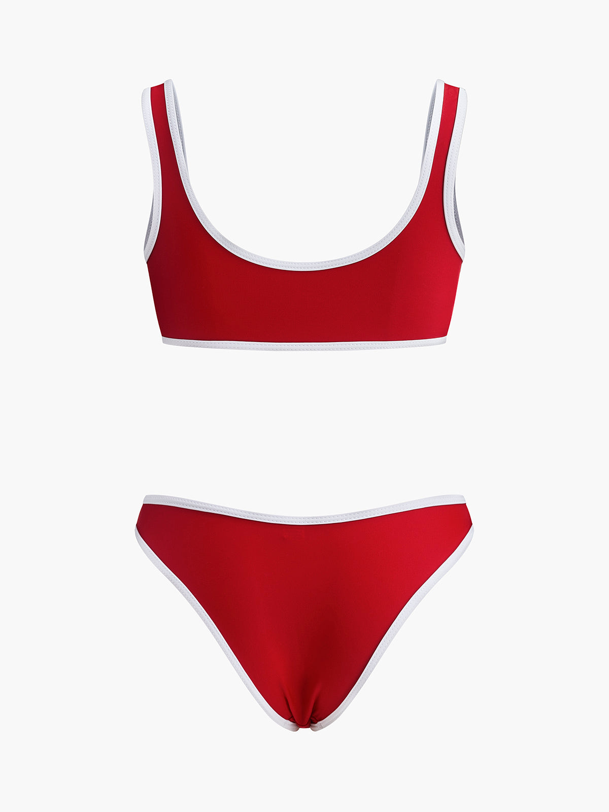 Contrast Trim Scoop Neck Bikini Set