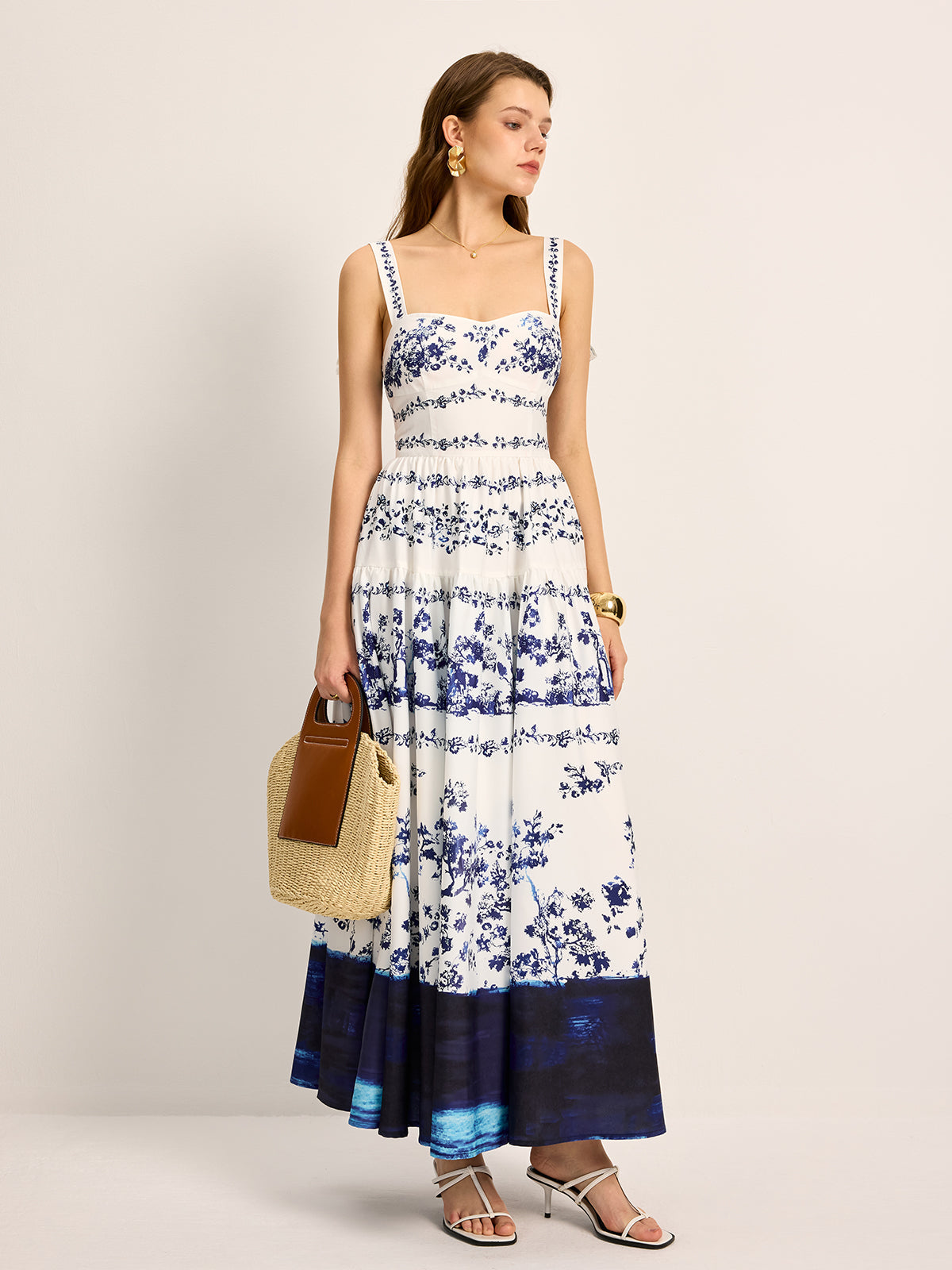 Floral Print Tie-Strap Tiered Dress