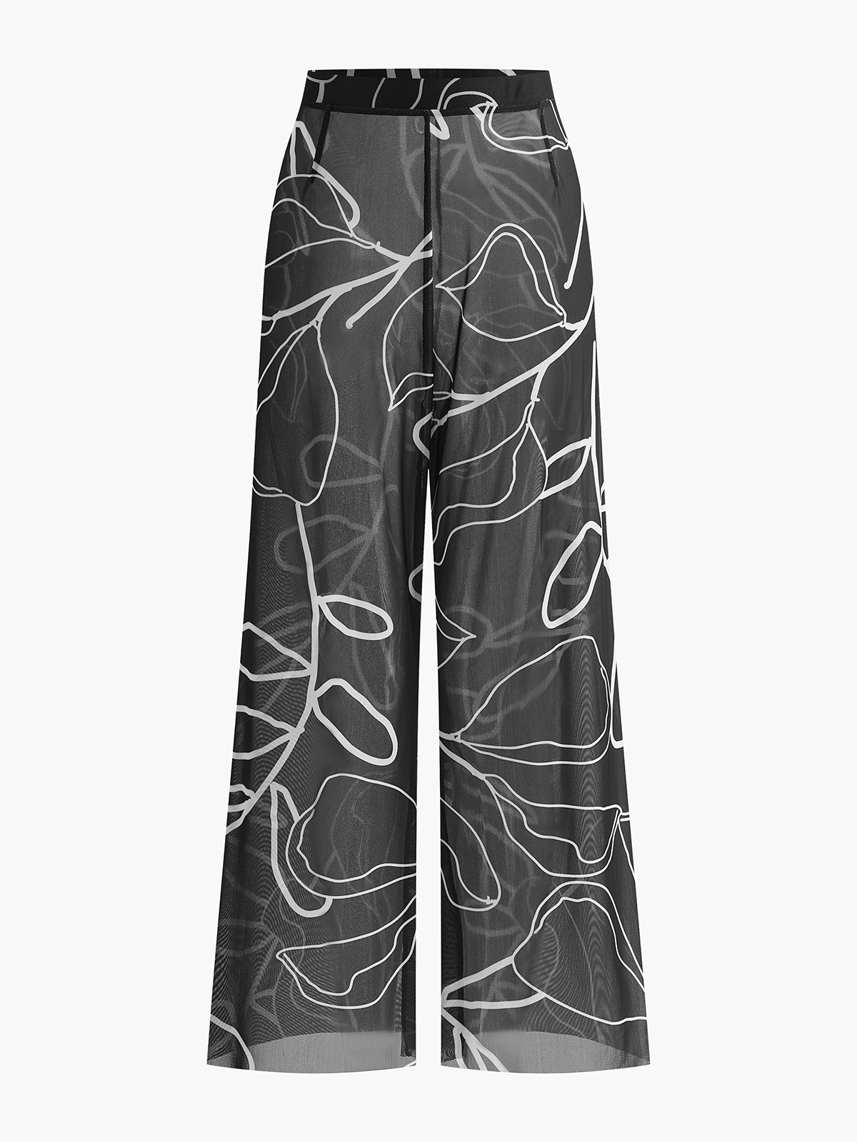 Sheer Printed Wide-Leg Cover-Up Pants