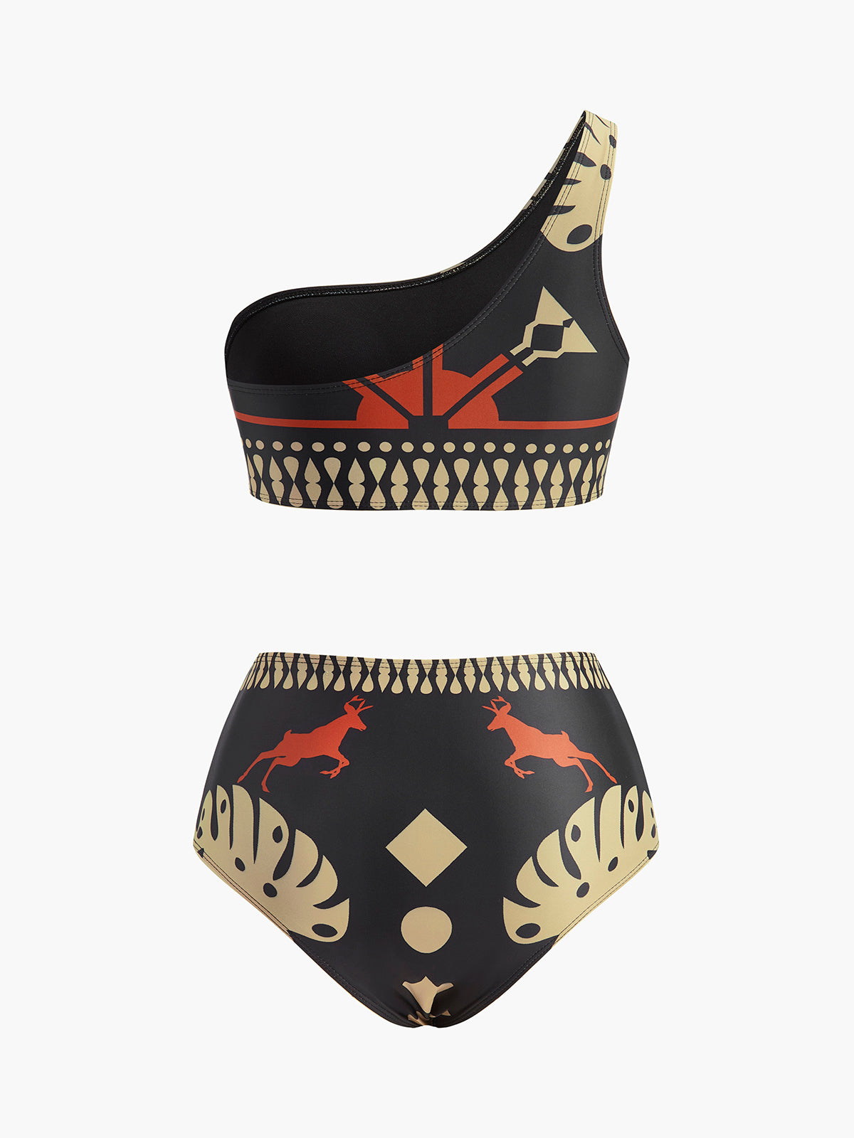 Tribal Print One-Shoulder Bikini Set