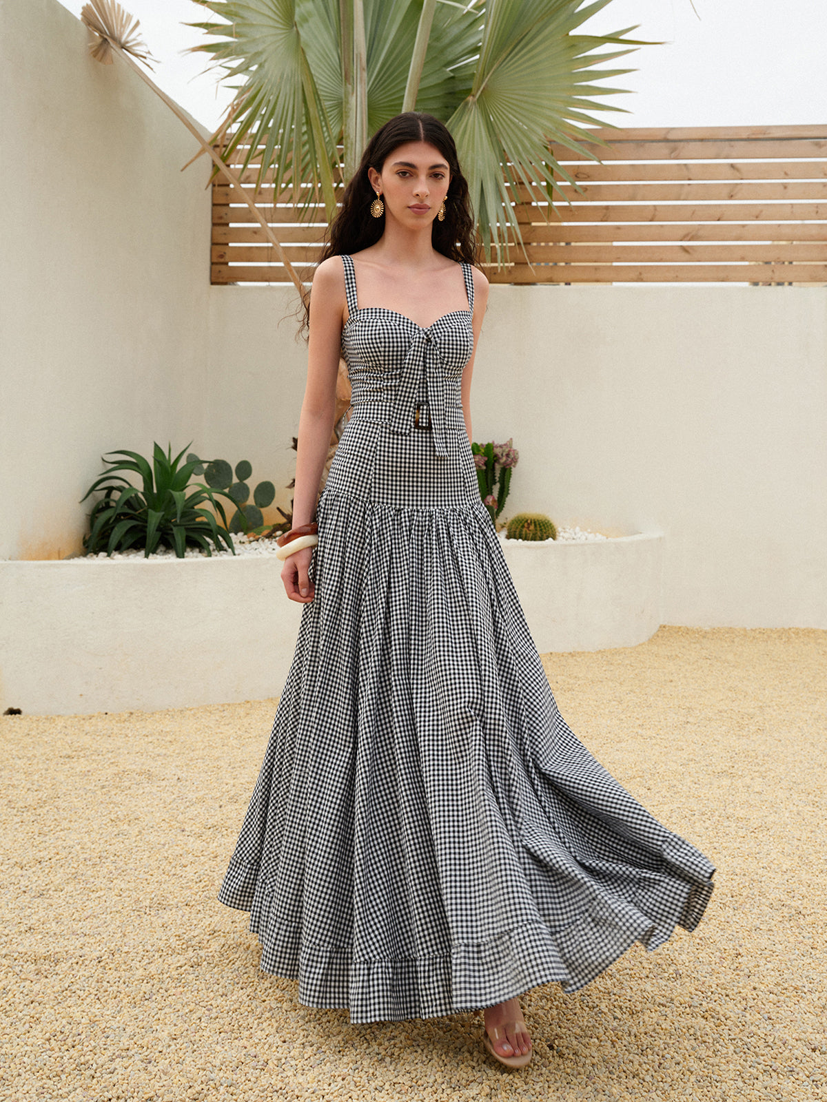 Gingham Belted Sleeveless Dress