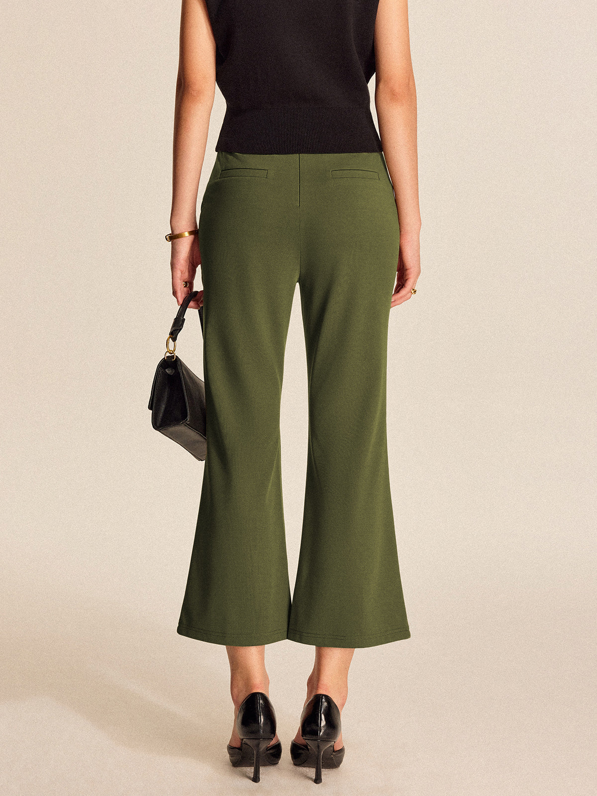 High-Waist Pocket Flared Cropped Pants