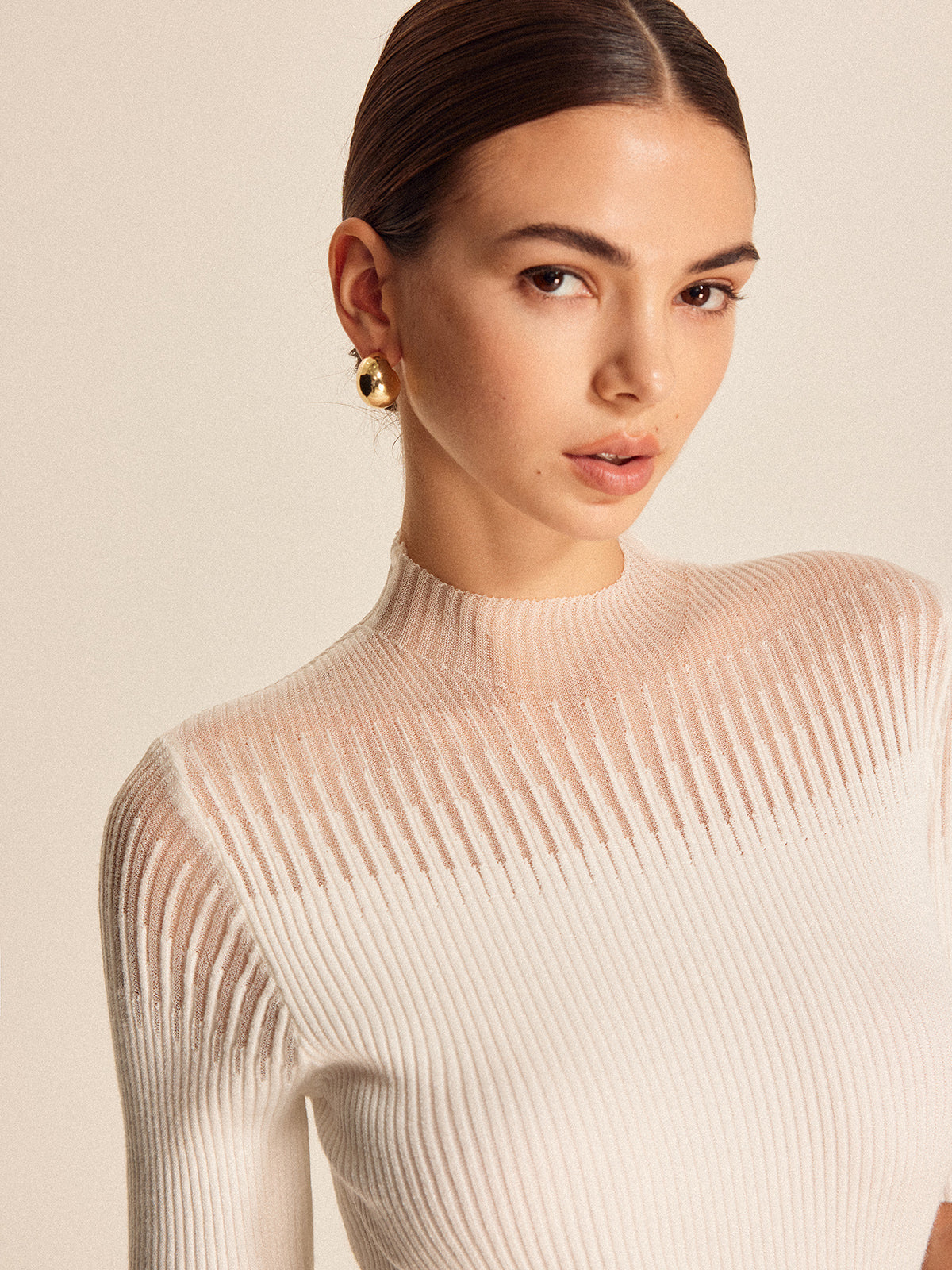 Sheer Ribbed Mock Neck Top