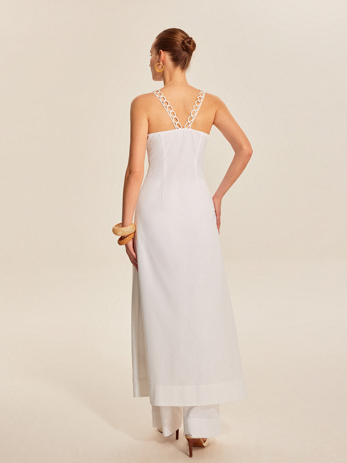 Hollow-Out Lace-Up V-Neck Top