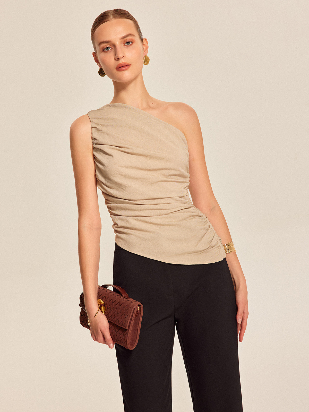 Ruched Side One-Shoulder Top