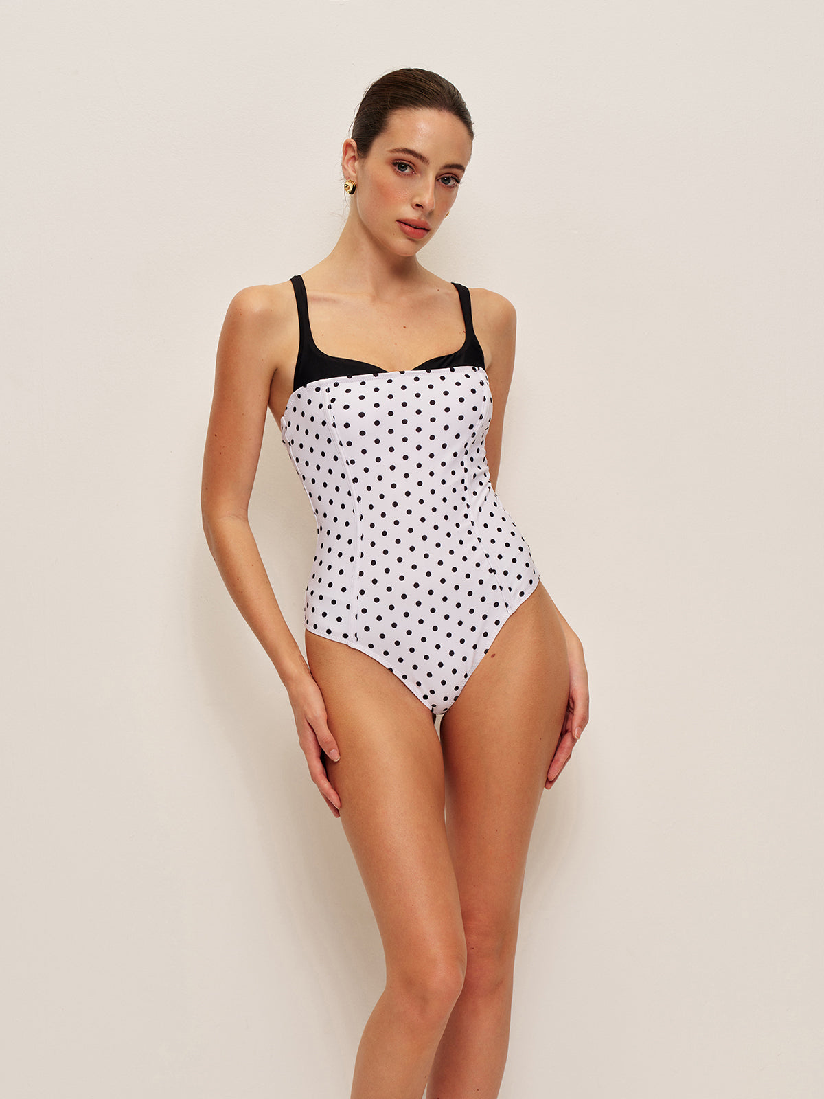 Polka Dot Contrast One-Piece Swimsuit